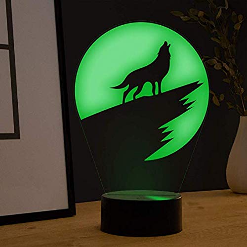 3D Wolf Night Light LED Touch Table Lamp - 7 Color Changing Optical Illusion Desk Light for Kids Room, Birthday Gift, Christmas Decor, Home Office Nightlight (Perfect for Bedrooms, Nurseries & Gaming Setups)