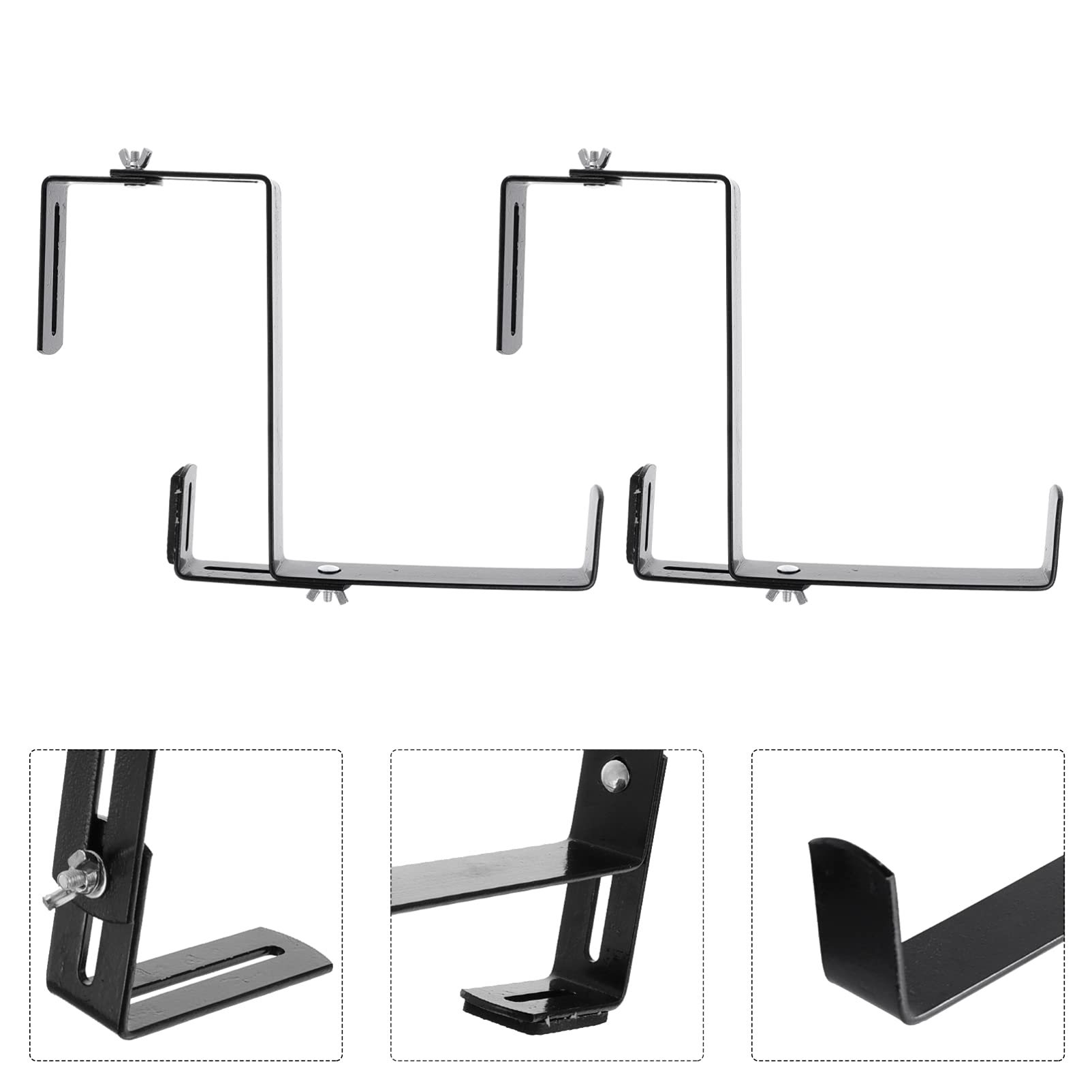 Adjustable Flower Stand Hanger - 1 Pair Iron Plant Brackets for Window, Deck & Wall - Black Flower Pot Shelf for Hanging Plants, Blinds & Home Decor (Ideal for Indoor/Outdoor Gardening & Space Saving)