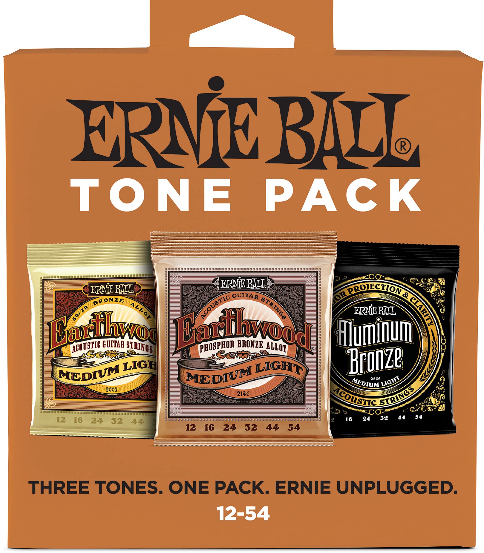 Ernie Ball Acoustic Tone Pack Medium Light Guitar Strings 12-54 Gauge (P03313) - Perfect for Folk, Country & Fingerstyle Playing