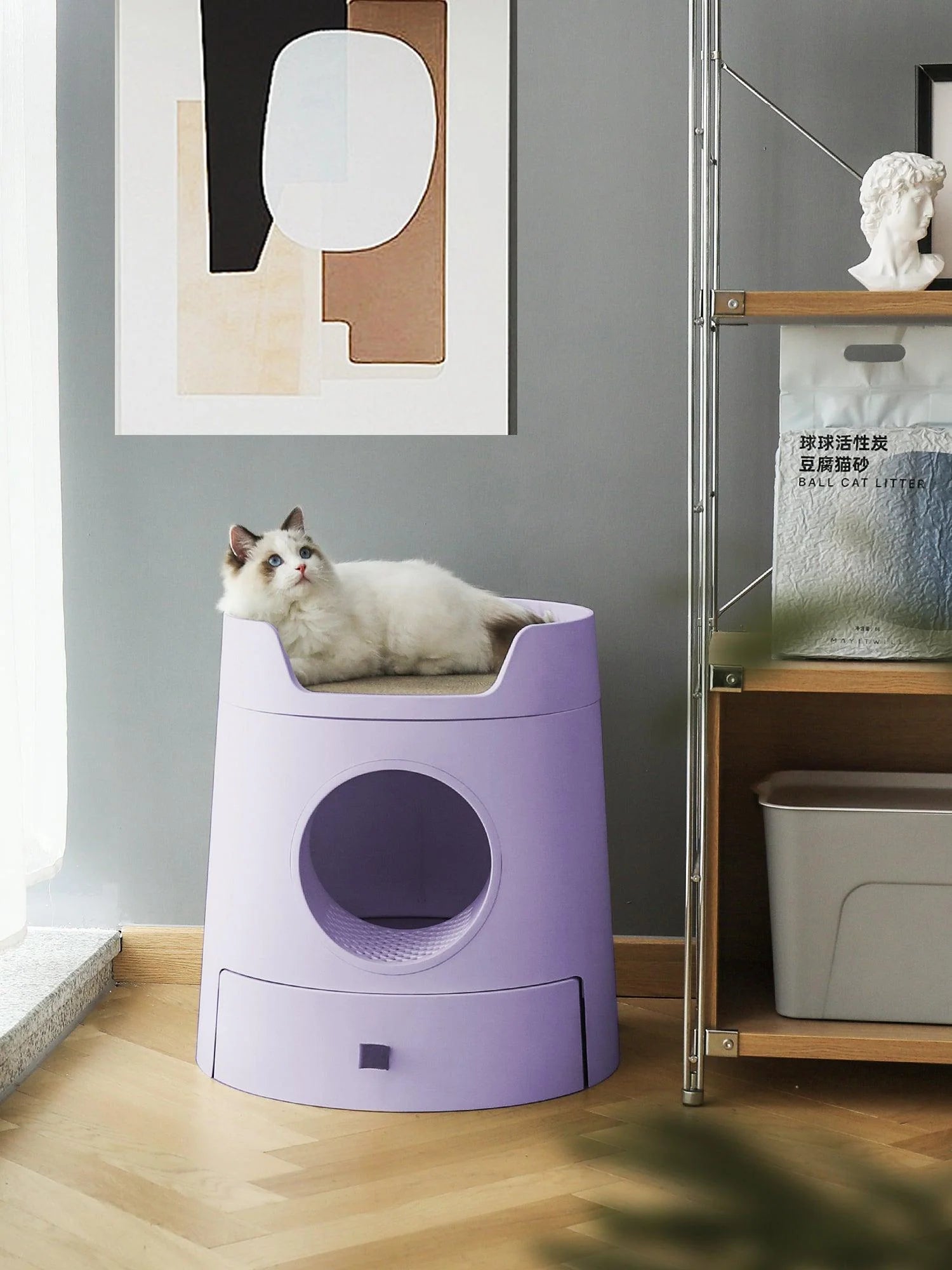 XL Castle 2-in-1 Front Entry Cat Litter Box with Scratch Basin - Large Enclosed Litter Box for Cats, Odor Control & Privacy - Perfect for Small Spaces & Multi-Cat Homes (Lilac)