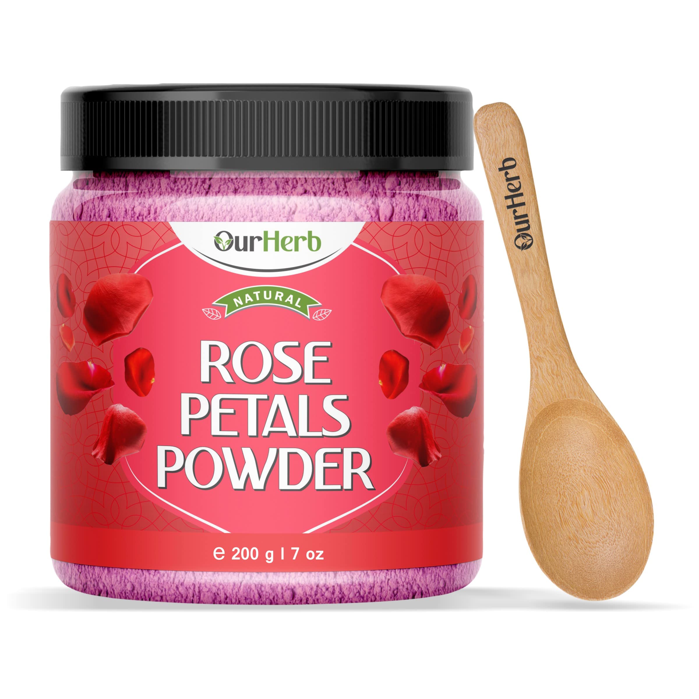 Pure & Natural Rose Petal Powder for Skin & Hair Care - Vitamin Enriched Face Mask for Fairness, Tan Removal & Glowing Skin with Wooden Spoon (200g/7oz) | DIY Beauty Treatment for Spa, Facial & Home Skincare Routine