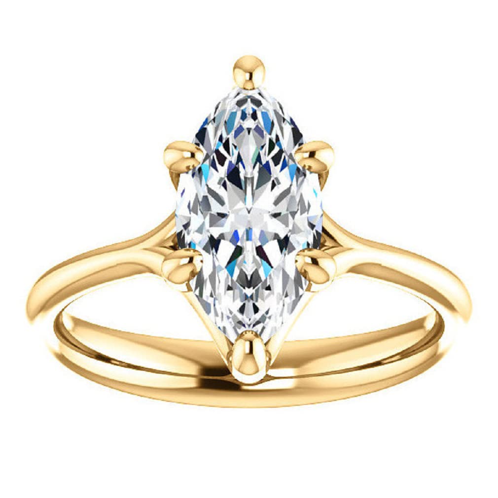10K Solid Yellow Gold Handmade Engagement Rings 2.0 CT Marquise Cut Moissanite Diamond Solitaire Wedding Band Set for Women - Elegant Bridal Jewelry for Proposals, Anniversaries & Special Occasions