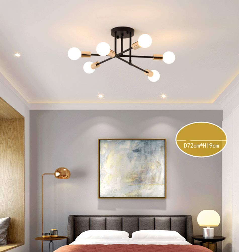 Nordic Metal Retro Chandelier - Industrial Semi-Flush Mount Ceiling Light Fixture with 6 E27 Sockets in Black | Perfect for Living Room, Bedroom, Dining Room, Kitchen & Restaurant Lighting Decor