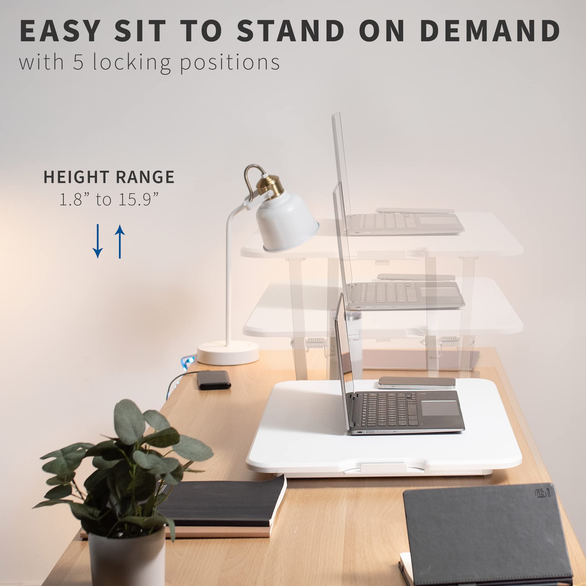 VIVO Ultra-Slim Single Monitor Stand Up Desk Riser - Height Adjustable Sit to Stand Workstation for Laptop & Computer - Compact Ergonomic Home Office Desk Converter - White (DESK-V001JW) - Perfect for Remote Work, Gaming & Study Setup