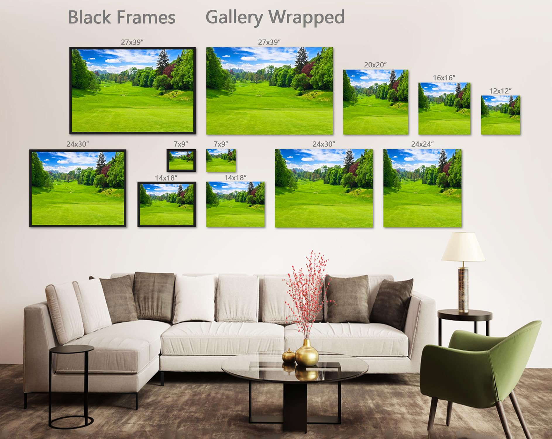 Vancouver Golf Course Landscape Framed Canvas Wall Art - 27x39 Inches Gallery Wrapped Home Decor - Perfect for Living Room, Office & Golf Lover Gifts