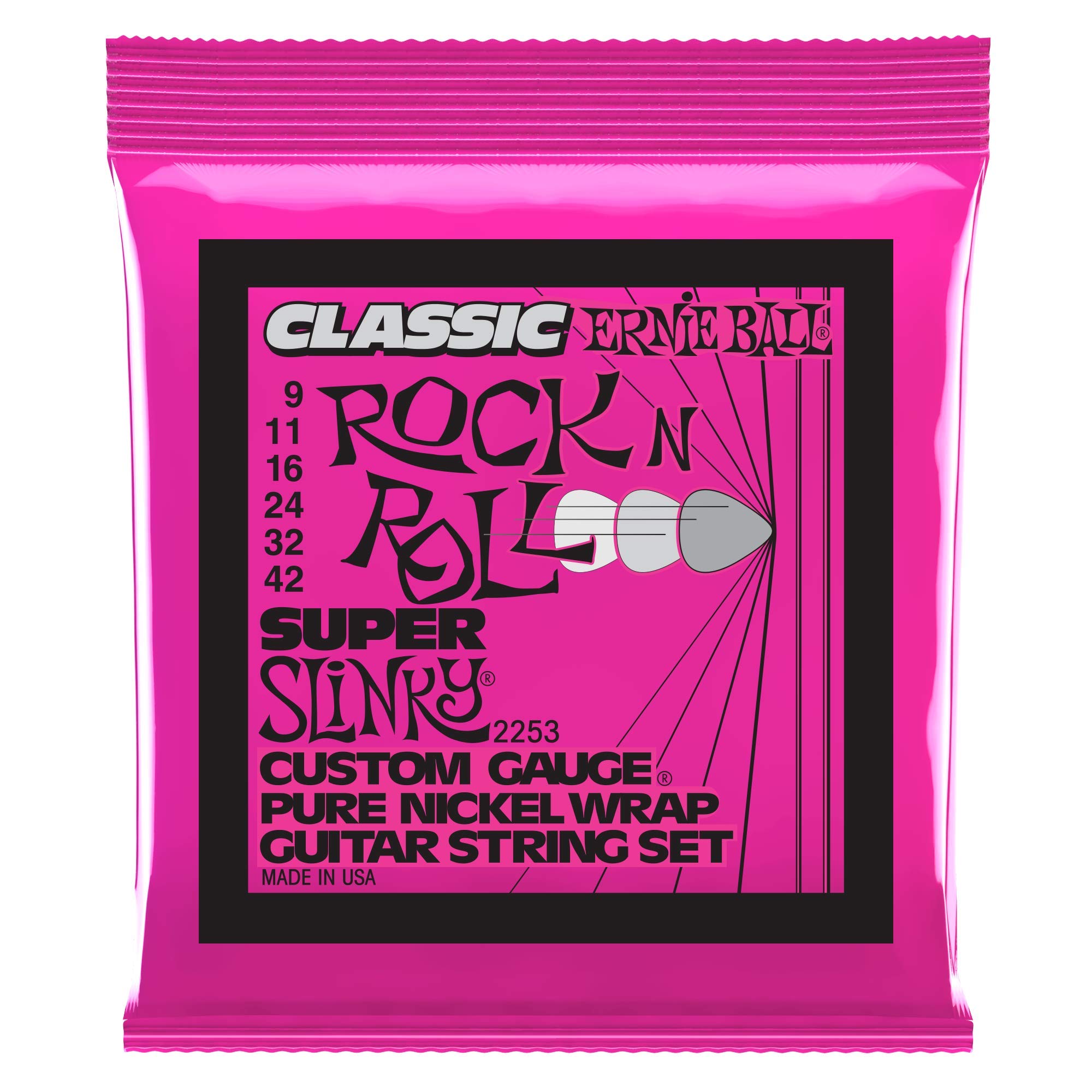5-Pack Ernie Ball 2253 Super Slinky Pure Nickel Electric Guitar Strings 9-42 Gauge - Perfect for Rock, Blues & Studio Recording