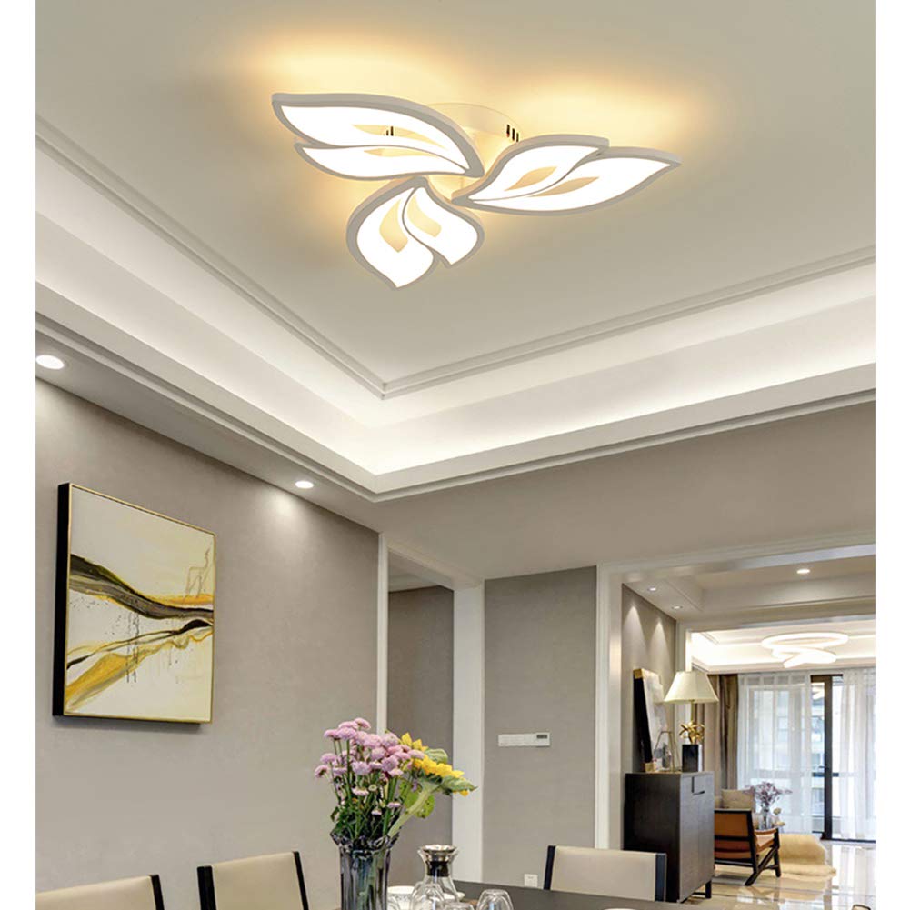 Modern LED Flush Mount Ceiling Light with Remote Control - Dimmable Flower Design Chandelier for Bedroom, Kitchen Island, Living Room, Dining Room & Bathroom | Perfect for Home Decor, Ambient Lighting & Space Illumination
