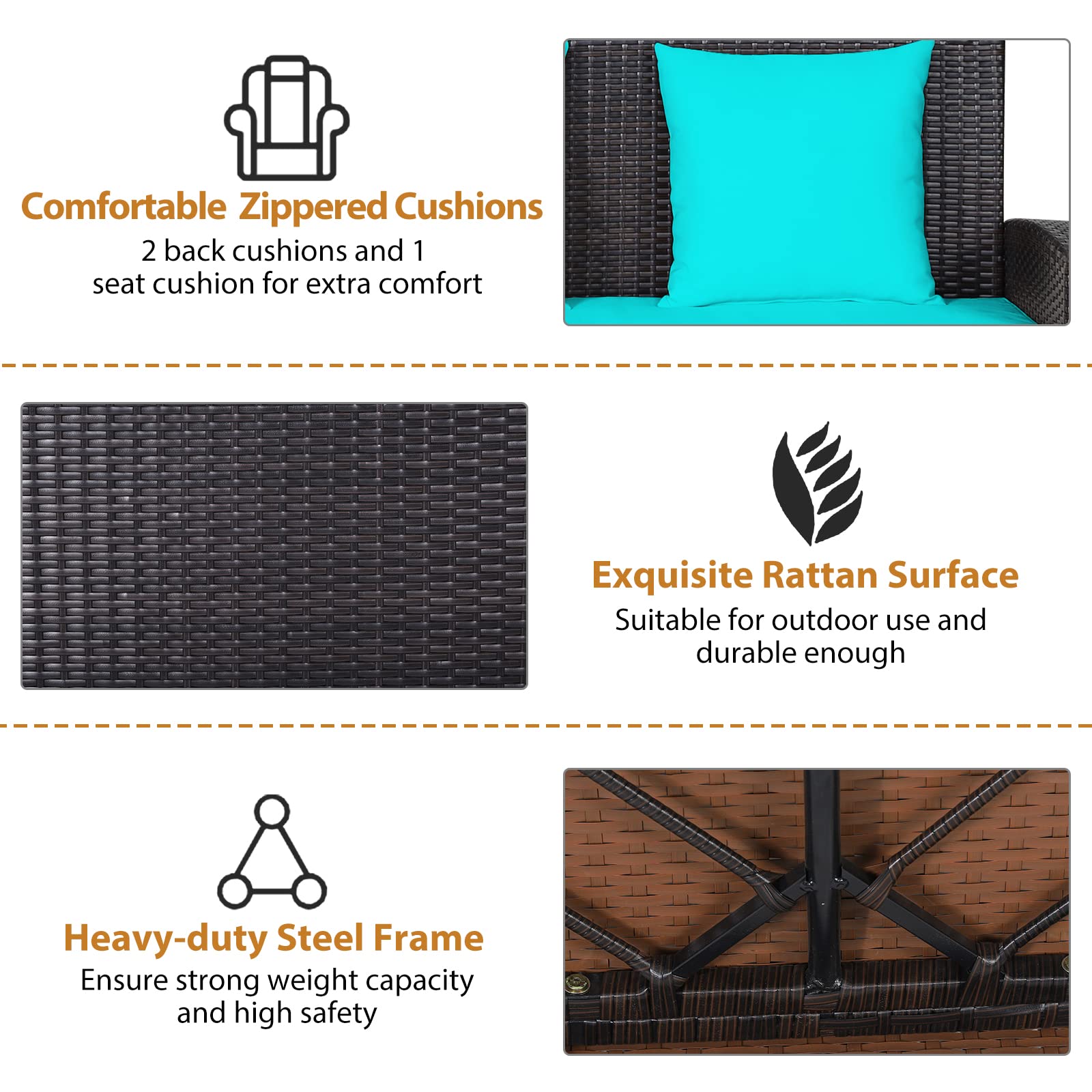 **Happygrill 2-Person Outdoor Porch Swing Chair with Soft Cushions – 7.9ft Reinforced Steel Chain & Solid Steel Frame – Rattan Patio Swing Bench for Backyard, Poolside, Front Porch – Perfect for Relaxing, Lounging & Enjoying Nature**