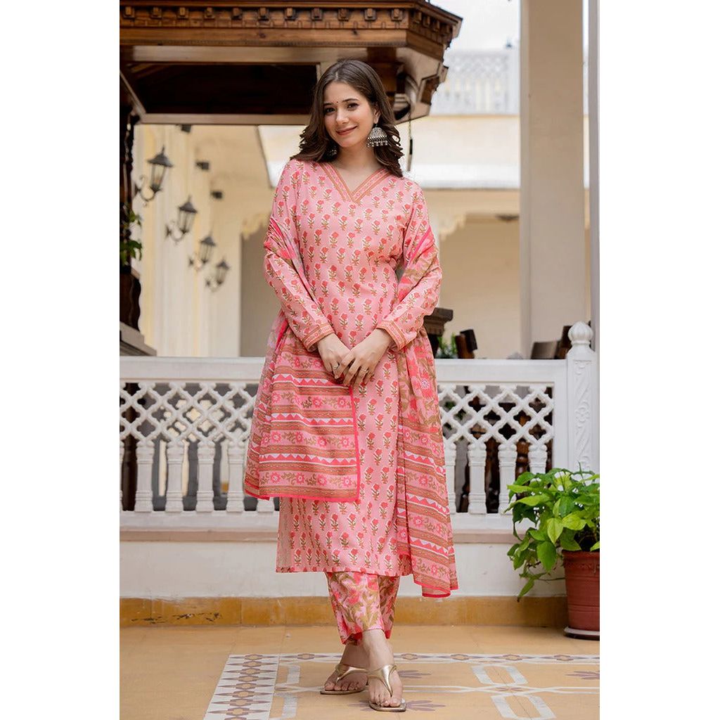 Stylish Baby Pink Rayon Blend Floral Printed Straight Kurta Set for Women | Comfortable & Trendy Indian Ethnic Wear | Perfect for Festivals, Weddings & Casual Outings