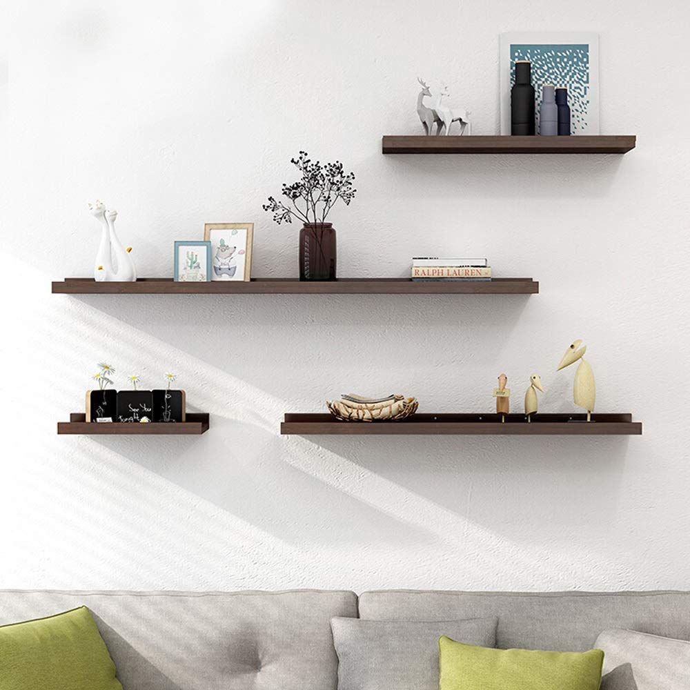 Rustic Wood Floating Shelves Set of 4 - Wall Mounted Storage Shelves for Bedroom, Living Room, Bathroom & Kitchen | Home Organization & Decor | Perfect for Displaying Books, Plants & Decorative Items