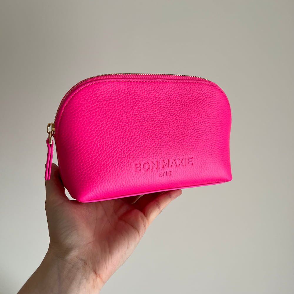 Premium Leather Makeup Case - Neon Pink Cosmetic Bag for Women | Travel Organizer, Makeup Storage & Gift Idea for Brides, Artists & Professionals