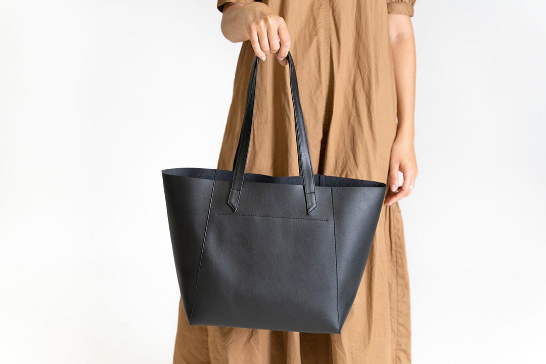 Totissimo Foldable Vegan Leather Tote Bag for Women - Stylish & Eco-Friendly Black Handbag | Perfect for Work, Travel & Shopping