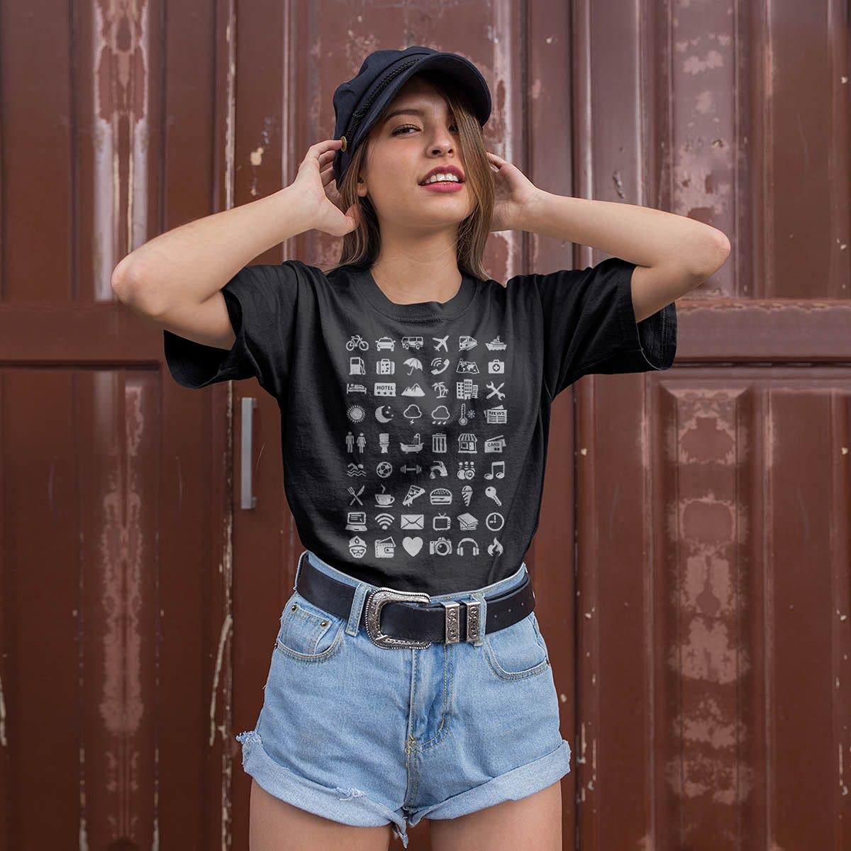 Men's & Women's Travel Icons Language Graphic T-Shirt - Funny White Cotton Tee for Dad, Couples & Travel Lovers - Perfect for Vacations, Road Trips & Casual Wear
