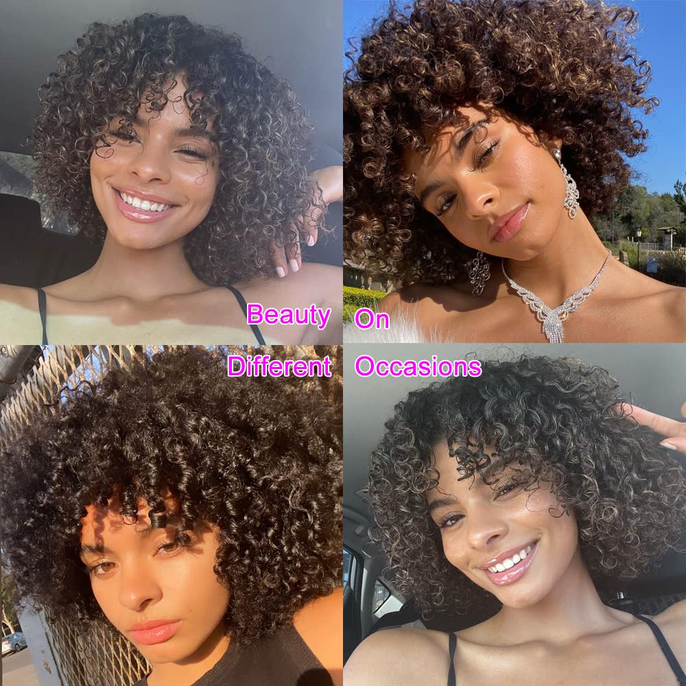 180% Density Short Curly Human Hair Bob Wig with Bangs - Loose Deep Wave 20 Inch O Scalp Top Wig for Black Women | Perfect for Daily Wear, Parties & Special Occasions