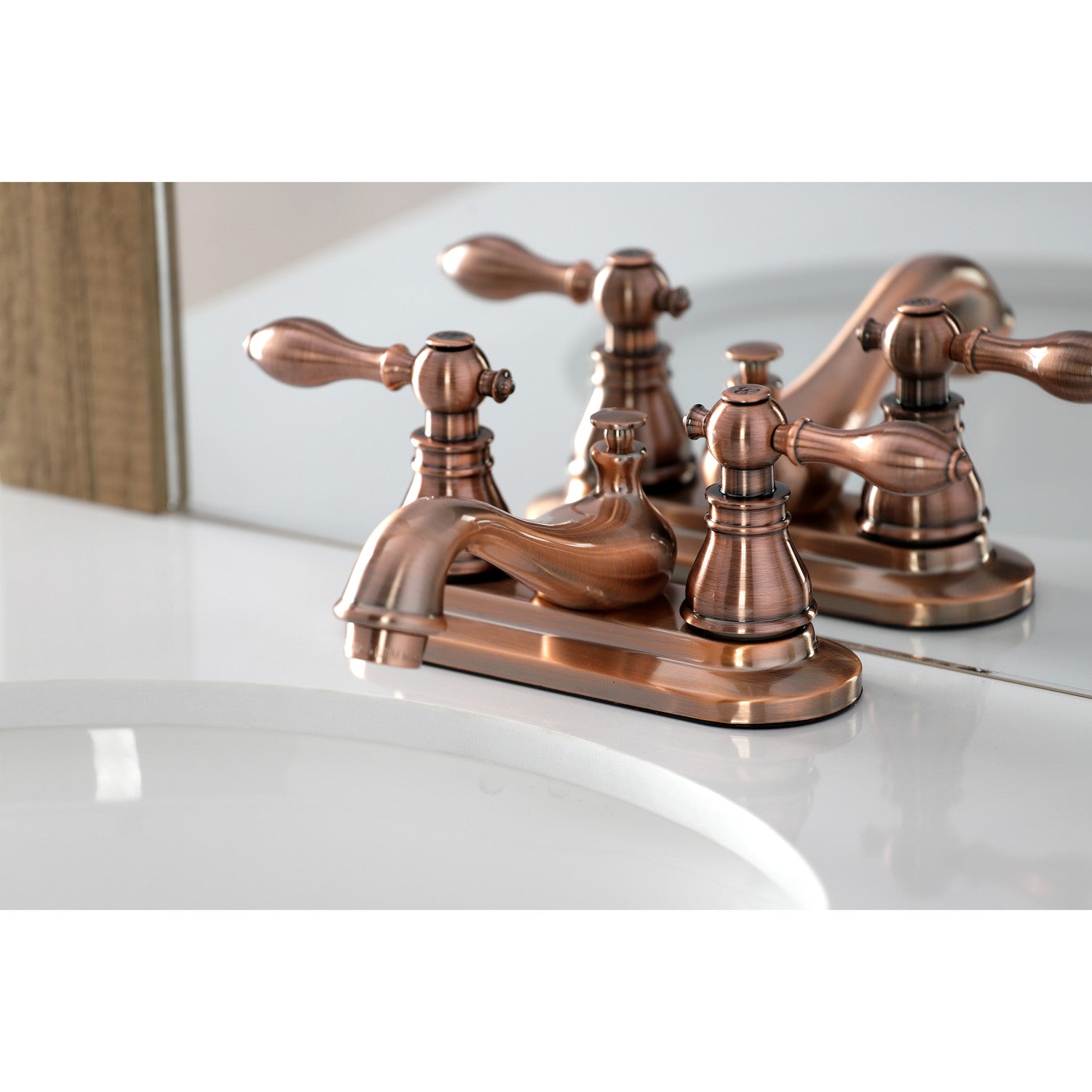KB606ACL Double Handle 3-Hole Deck Mount 4-Inch Centerset Bathroom Faucet with Pop-Up Drain in Antique Copper - Classic American Style for Bathroom Vanity Sink Upgrade