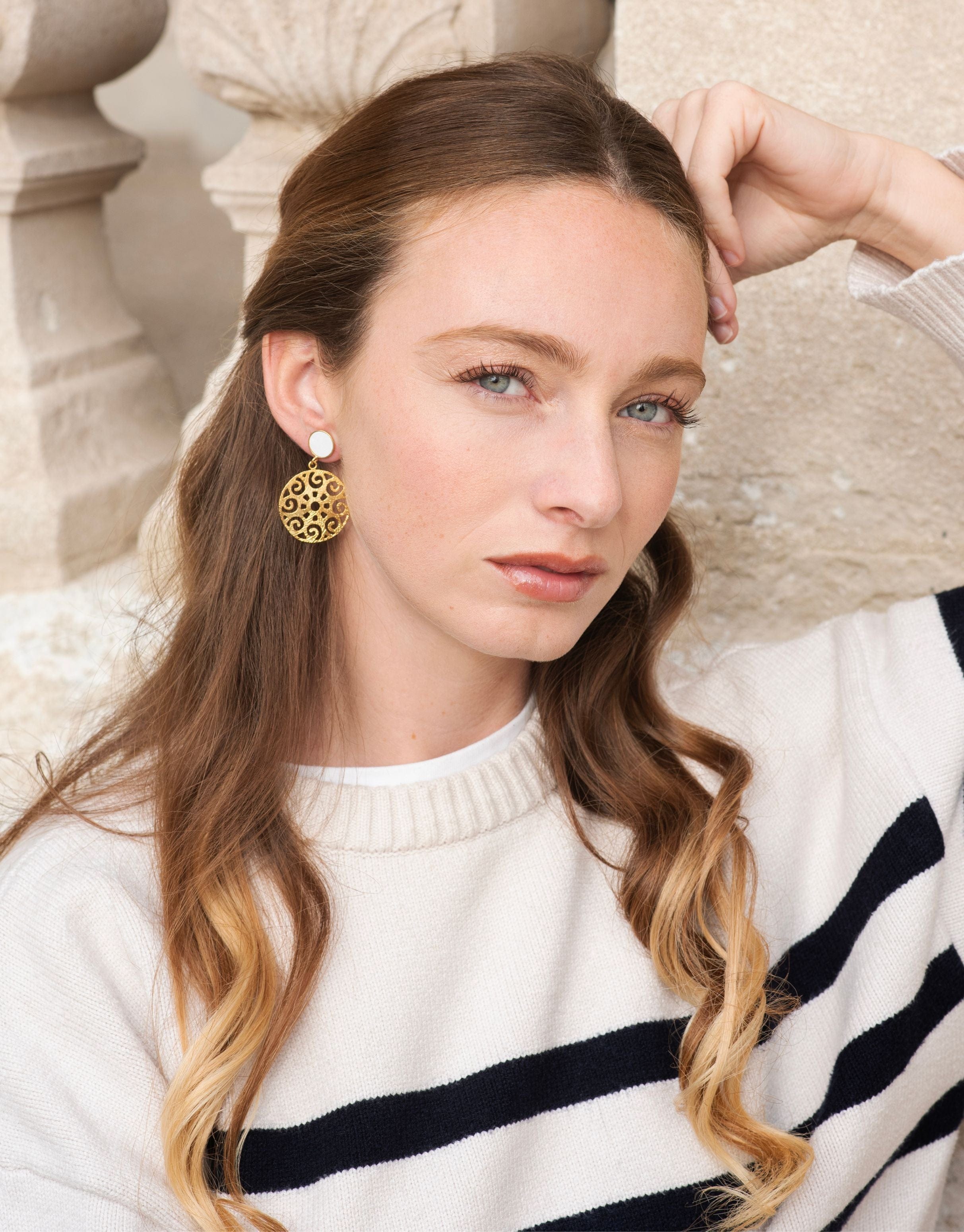 24K Gold Plated Stud Earrings for Women - Elegant White & Gold Hoop Earrings - Perfect for Everyday Wear, Parties & Special Occasions