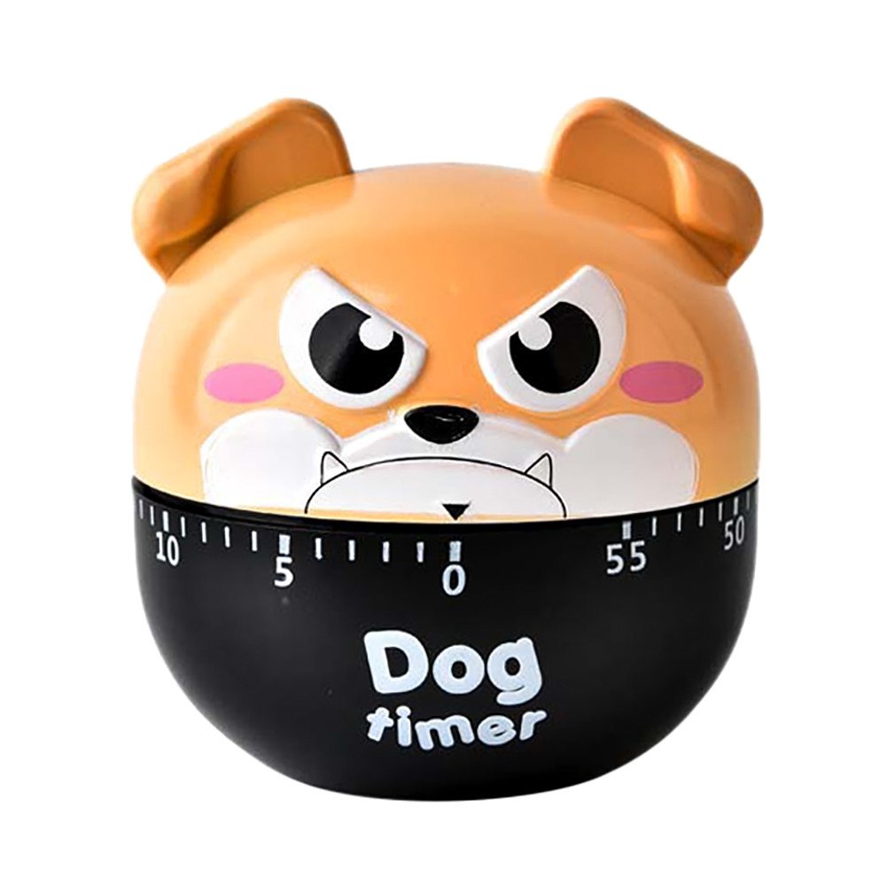 Quaanti Funny Dog 60-Minute Mechanical Kitchen Timer with Countdown Alarm, Dial Clock, and Reminder for Cooking, Baking, and Meal Prep (Yellow)