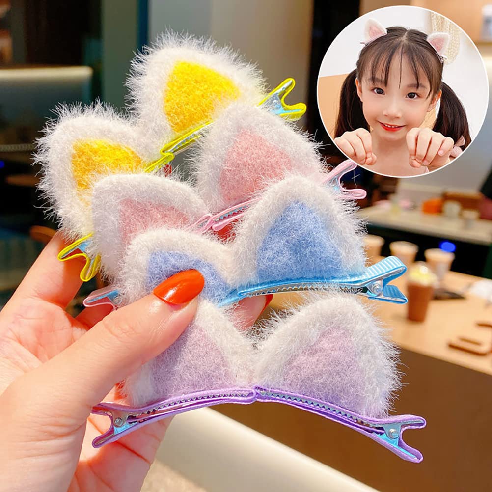 LUOZZY 10 Pcs Cat Ears Hair Clips for Girls - Cute Plush Cartoon Animal Hair Barrettes in Pink, Purple, Blue & Yellow | Toddler Hair Accessories for School, Parties & Daily Wear