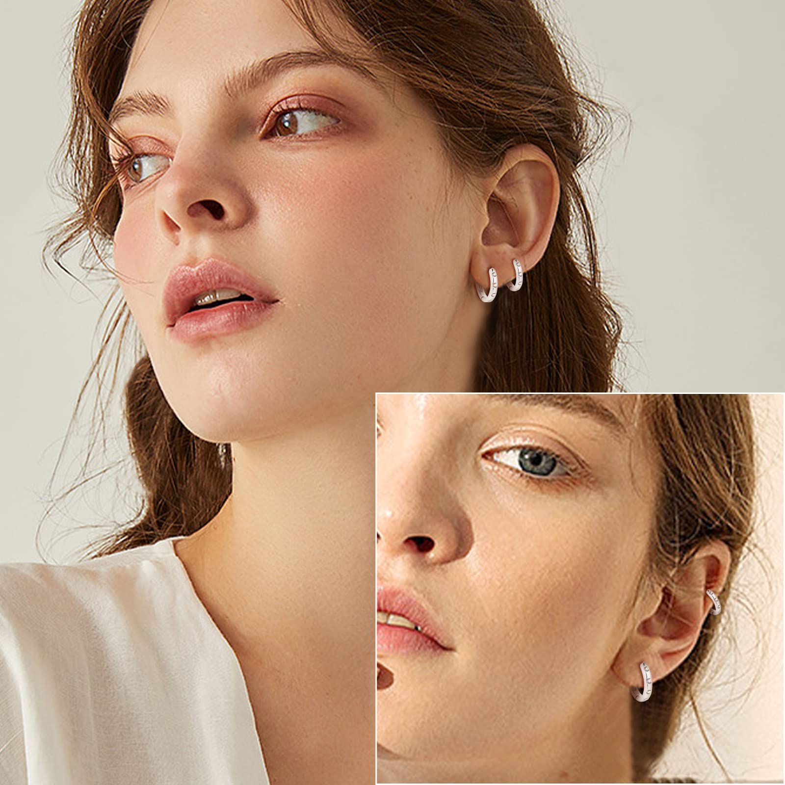 3 Pairs Sterling Silver Small Hoop Earrings with Cubic Zirconia - Tiny Cartilage Huggie Hoop Earrings for Women (8mm/10mm/12mm) | Perfect for Everyday Wear, Gifts & Piercing Jewelry
