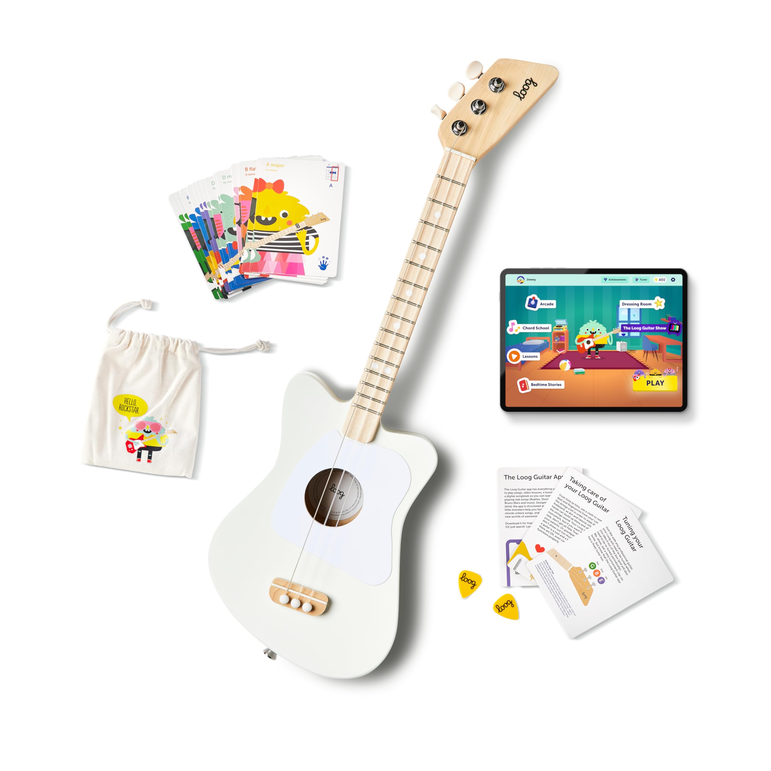 Loog Mini Acoustic 3-String Kids Guitar for Beginners Ages 3+ with Learning App & Lessons - Perfect for Toddler Music Education, Birthday Gifts & Early Childhood Development