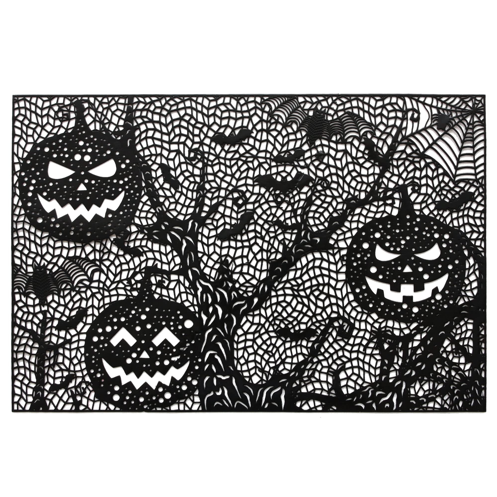 Wintop 12×17.5 Inch Halloween Table Mats - Set of 6 Pressed Vinyl Metallic Placemats with Pumpkin, Bat & Spider Web Designs - Perfect for Dining Table Decor, Holiday Parties & Fall Home Decor