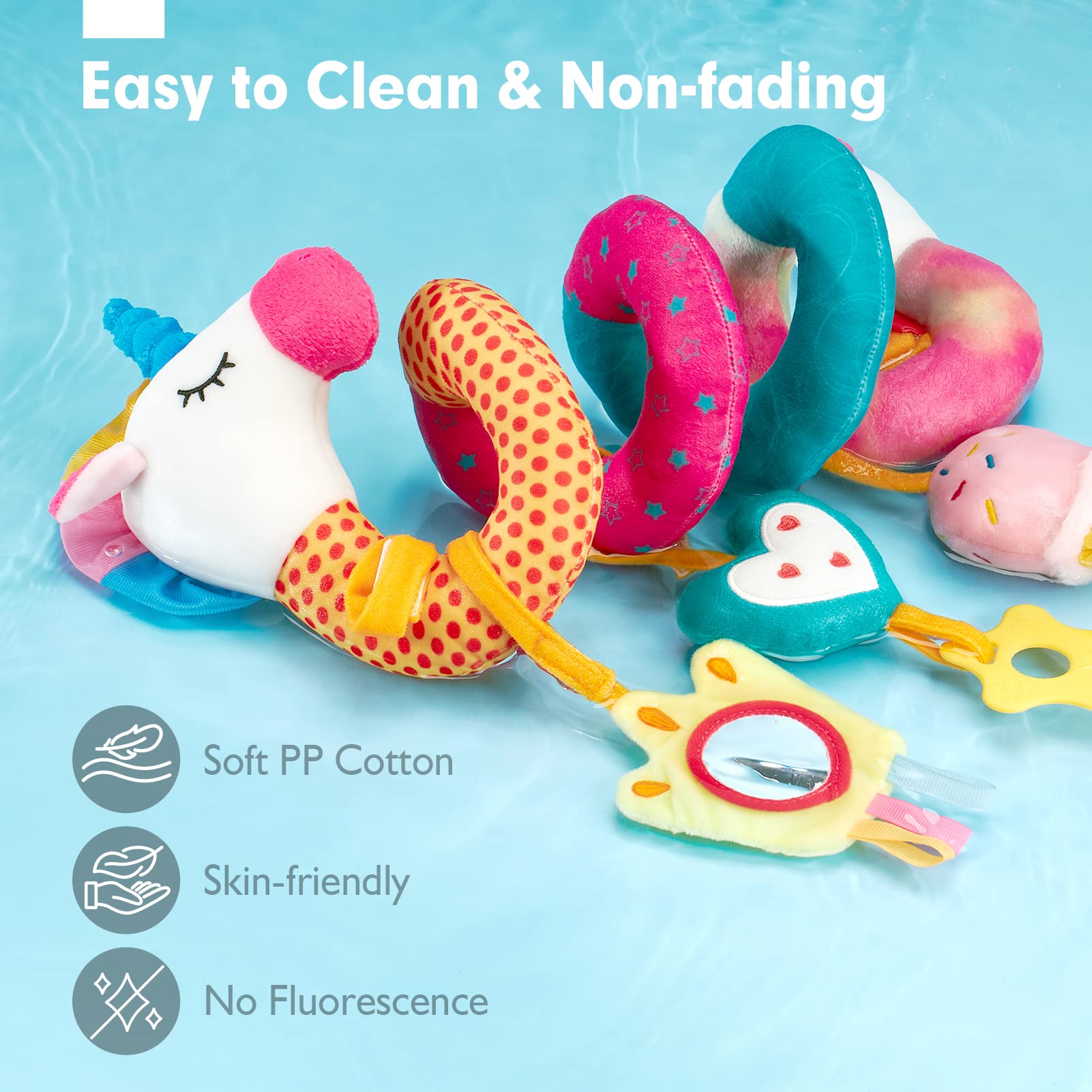 Hahaland Baby Car Seat Toys for 0-6 Months - Developmental Rattles, Mirror & Crinkle Toys for Newborn Girls - Perfect Stroller & Crib Toys for Sensory Play & Early Learning - Great Easter Gift for Infants