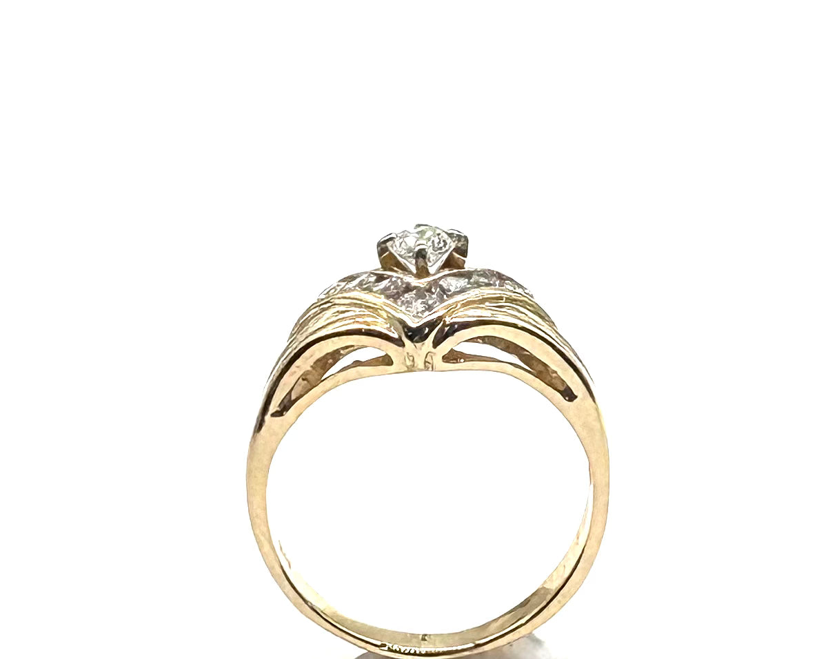 14K Diamond Channel Chevron Ring - Elegant Stackable Wedding Band for Women, Perfect for Engagement, Anniversary & Everyday Wear