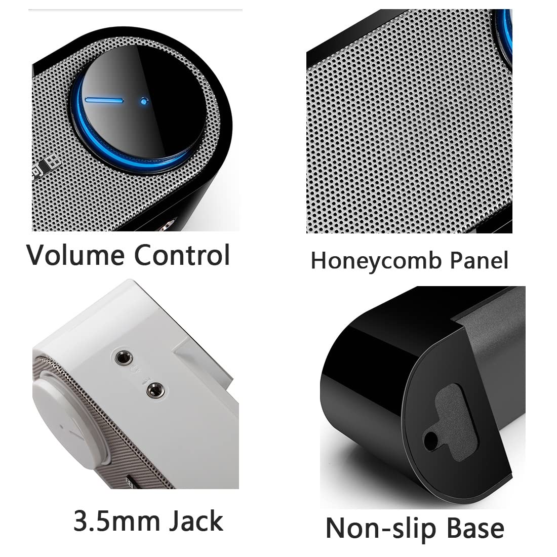 ZCYBHD USB Computer Speaker - Stereo Sound, Enhanced Bass, Portable Mini Sound Bar with Volume Control & 3.5mm Jack for PC, Desktop, Laptop - Black | Perfect for Home Office, Gaming, and Multimedia Use