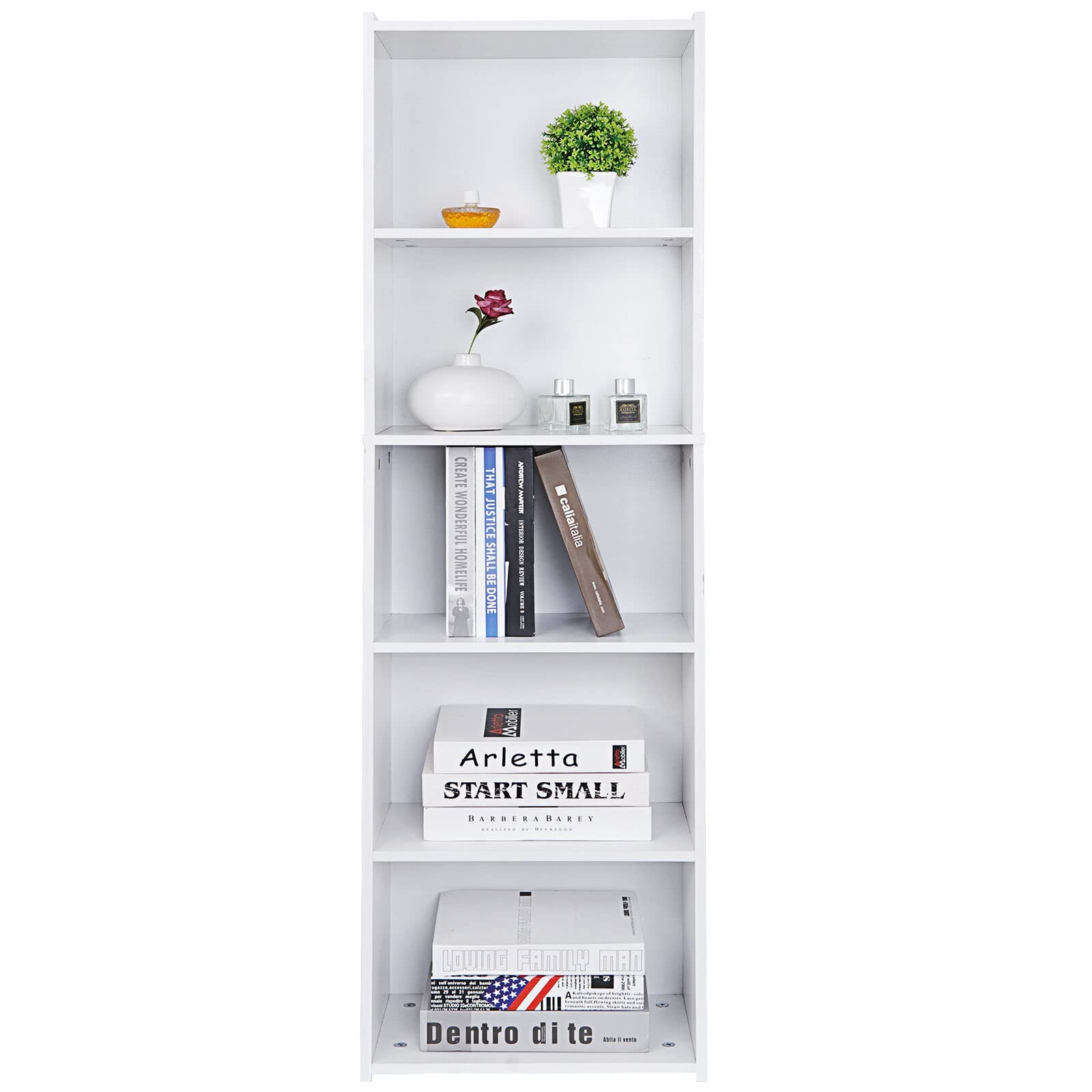 GXK 5-Tier White Reversible Color Open Shelf Bookcase - Modern Bookshelf for Home Office, Living Room & Bedroom Storage - Perfect for Organizing Books, Toys, Decor & More