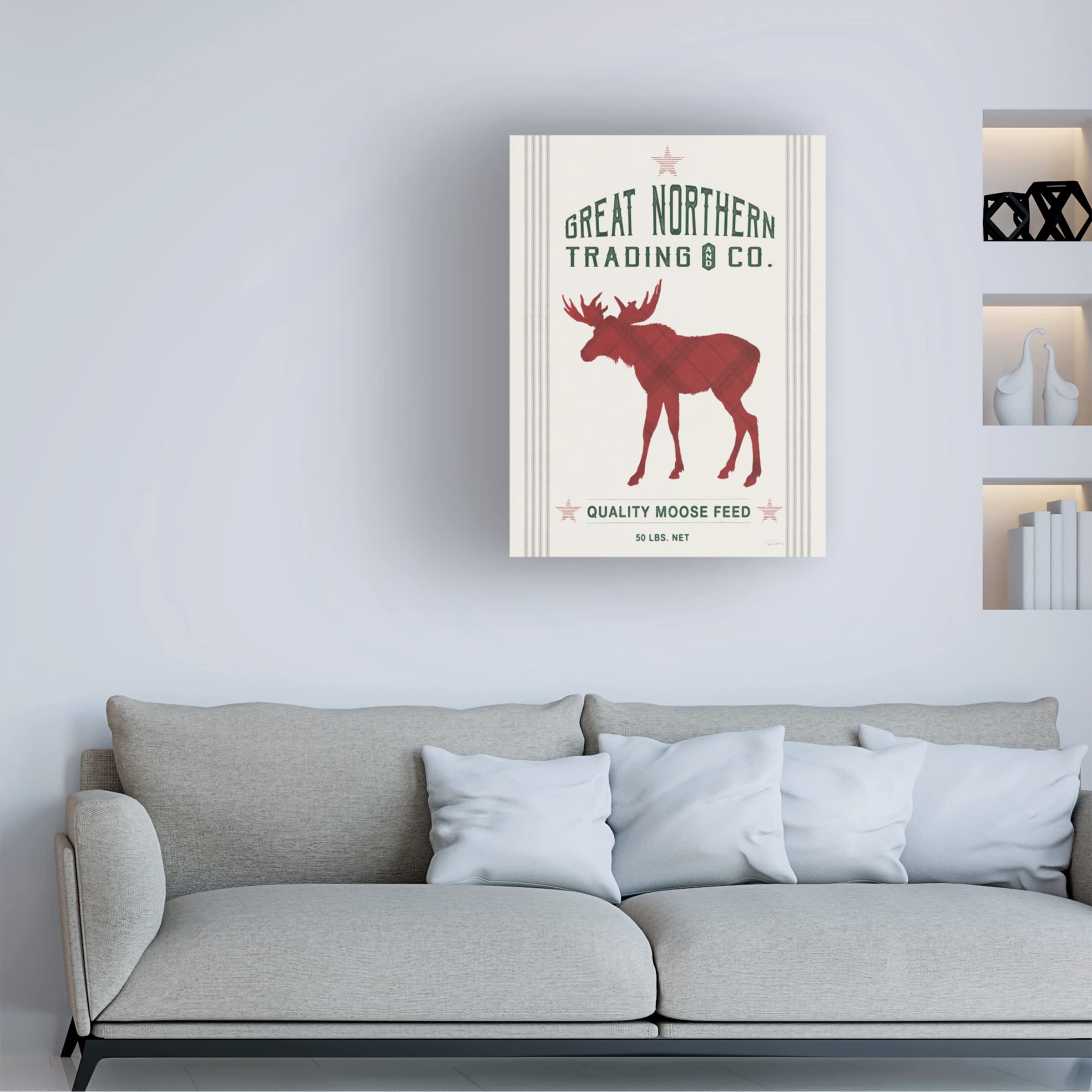 Trademark Fine Art 'Northern Trading Moose Feed' Canvas Wall Art by Sue Schlabach - Wildlife Nature Painting for Living Room, Bedroom & Office Decor