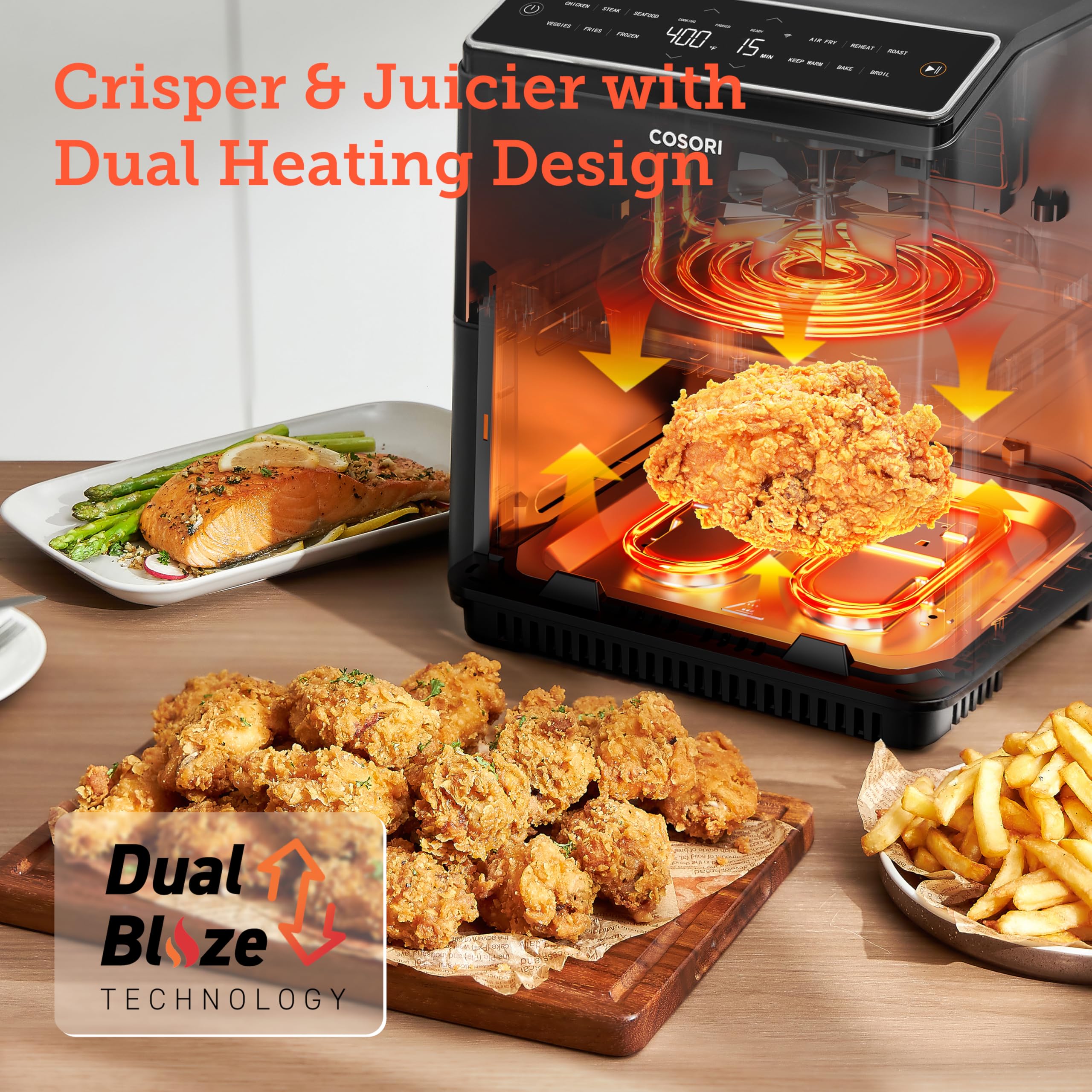 COSORI 6.8Qt Air Fryer with Dual Blaze Technology - 12-in-1 Functions for Baking, Roasting & Broiling | 360° Even Cooking, No Shaking Needed | 100+ Smart App Recipes | Dishwasher Safe Basket | Perfect for Family Dinners, Healthy Snacks & Quick Meals