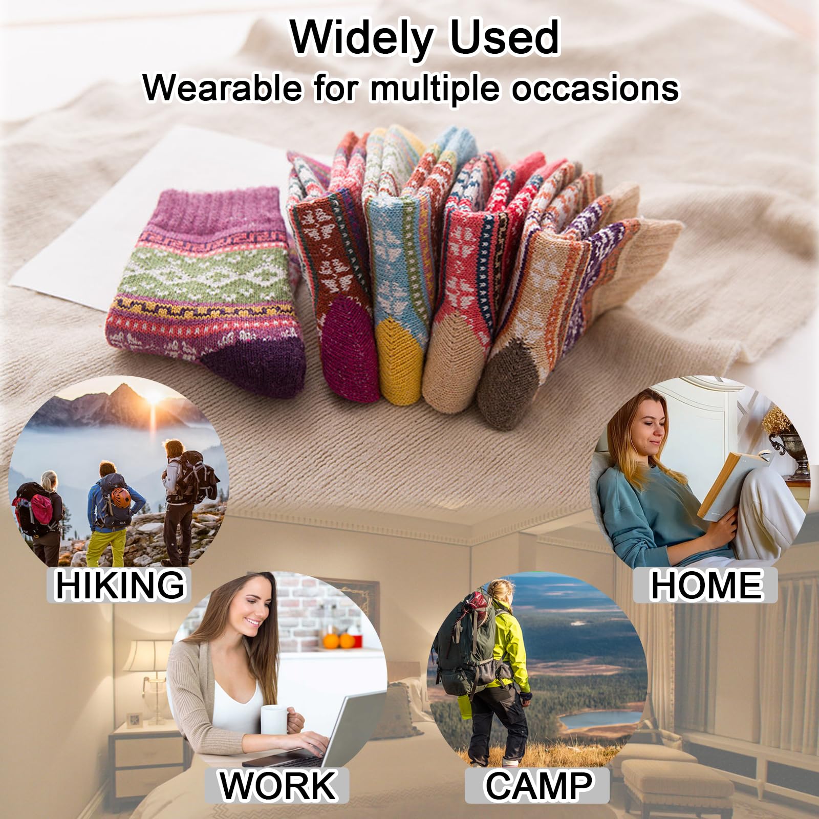 Warm Wool Socks for Women - 5 Pairs Cozy Winter Socks for Athletic & Casual Wear