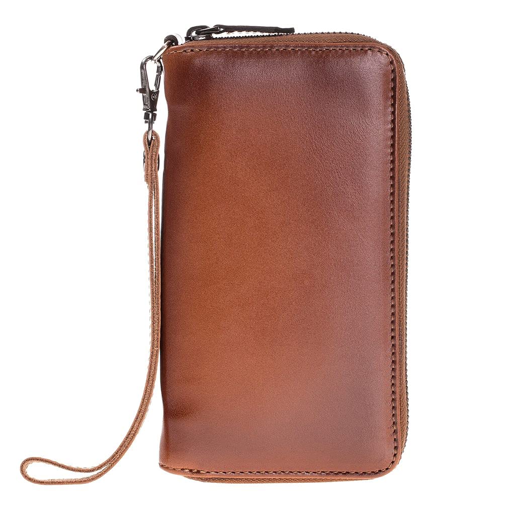Premium Apple Full Grain Leather Wallet for Men & Women - Handmade RFID Blocking Phone Case with 8 Card Slots - Large Russet Brown Leather Pouch (Perfect for Everyday Carry, Travel & Business Use)
