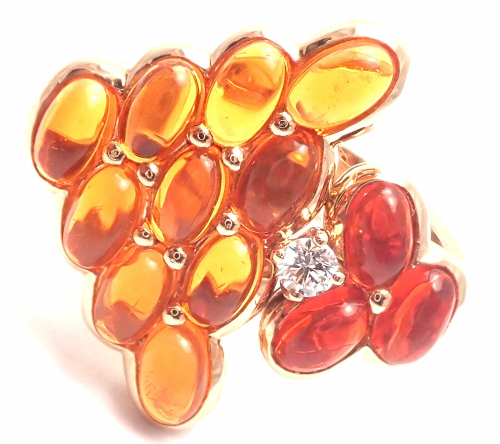 Authentic Mauboussin Paris 18k Rose Gold Diamond Tourmaline Citrine Ring for Women - Luxury Jewelry Gift for Anniversary, Engagement & Special Occasions