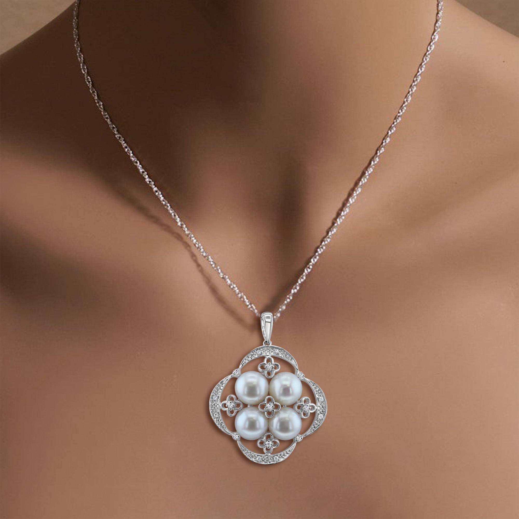 Elegant Freshwater Pearl & Pave Diamond Accent Necklace - Perfect for Weddings, Anniversaries & Special Occasions