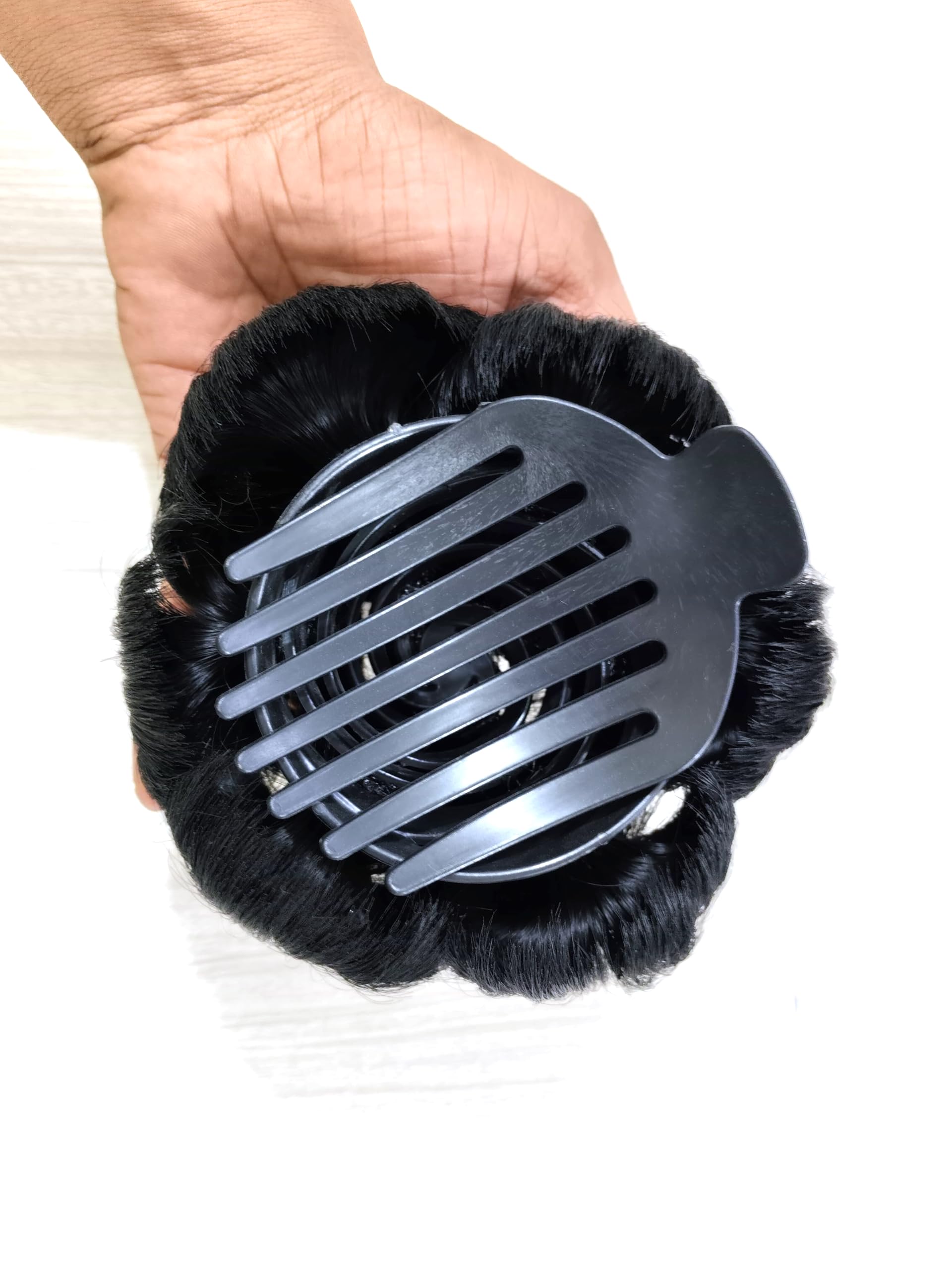Flushia Women's Hair Bun Clip with Artificial Synthetic Hair Extension - Natural Black Medium | Perfect for Updos, Ponytails & Everyday Hairstyles