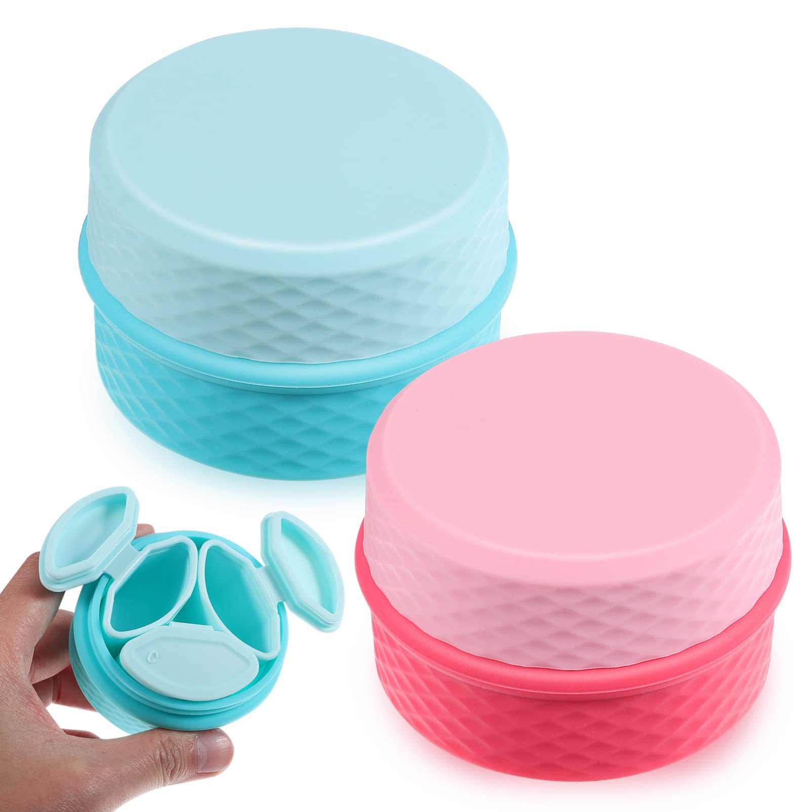 2 Pack Leak-Proof Silicone Travel Containers for Toiletries - 3 Compartment Cream Jars for Makeup, Face Cream & Cosmetics | TSA Approved Travel Organizer for Vacation, Gym & Daily Use