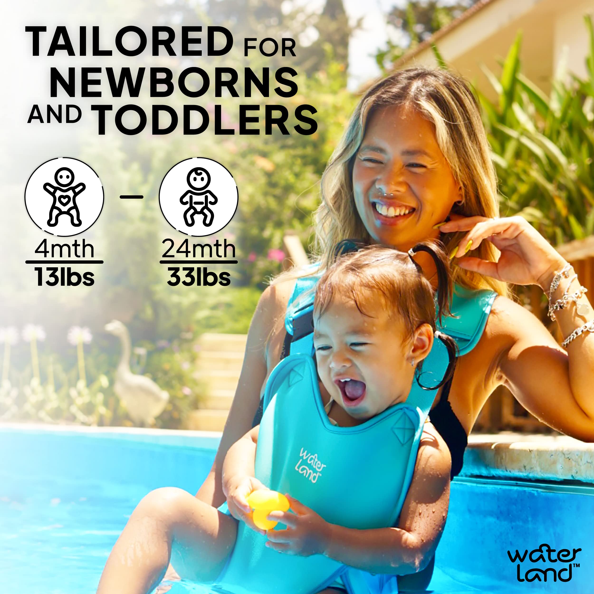 WaterLand Baby Carrier - Waterproof & Adjustable Infant Carrier for Pool, Beach & Outdoor Adventures - Lightweight Toddler Harness with Comfortable Straps (Urban Grey) - Perfect for Swimming, Travel & Daily Use