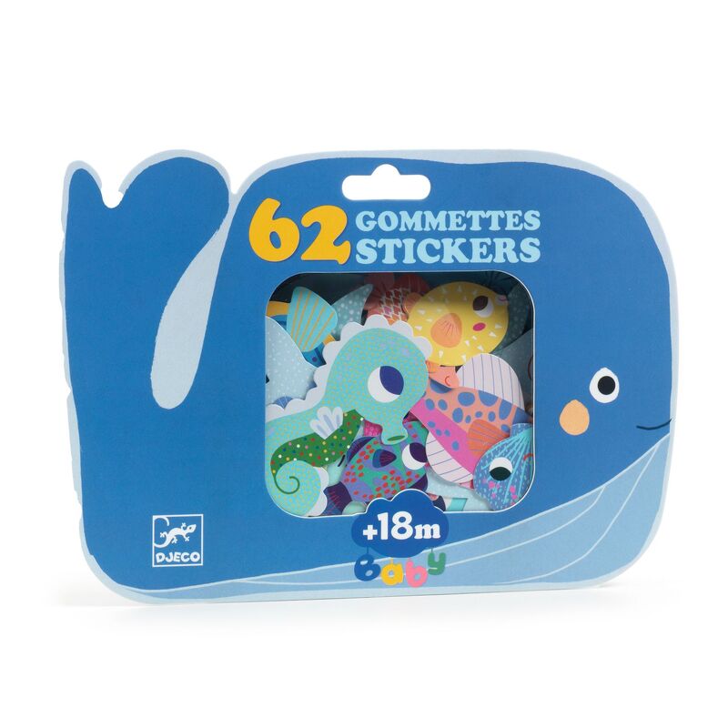 Djeco Sea Animals Toddler Sticker Set - 50+ Reusable Stickers for Kids, Ocean Creatures Educational Toys - Perfect for Preschool Learning, Scrapbooking & Nursery Decor