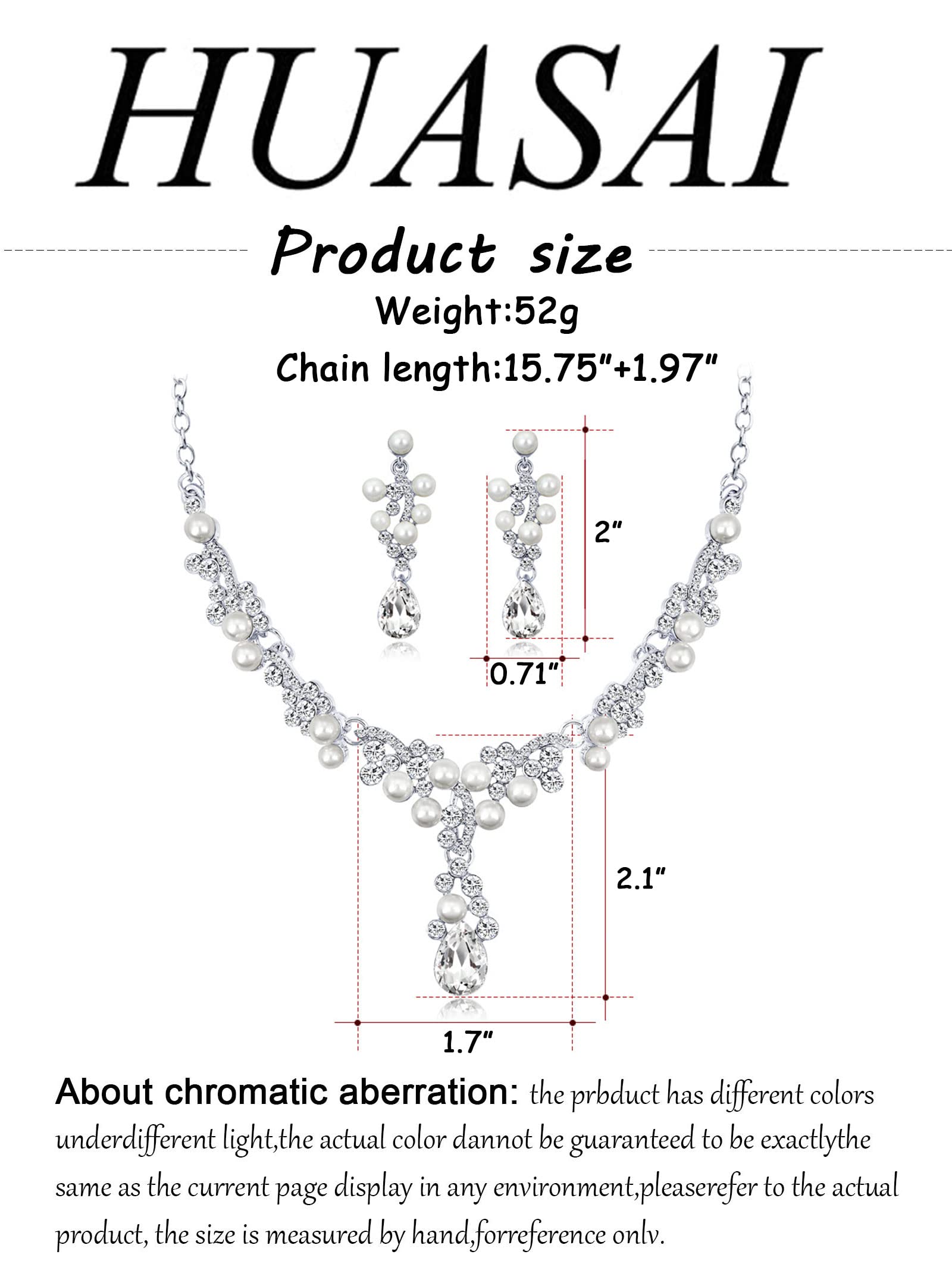 HUASAI Sterling Silver Bridal Jewelry Set with Sparkling Cubic Zirconia - Elegant Wedding Necklace & Earrings Set for Bride, Bridesmaids & Guests - Perfect for Weddings, Proms, Anniversaries & Formal Events 2024