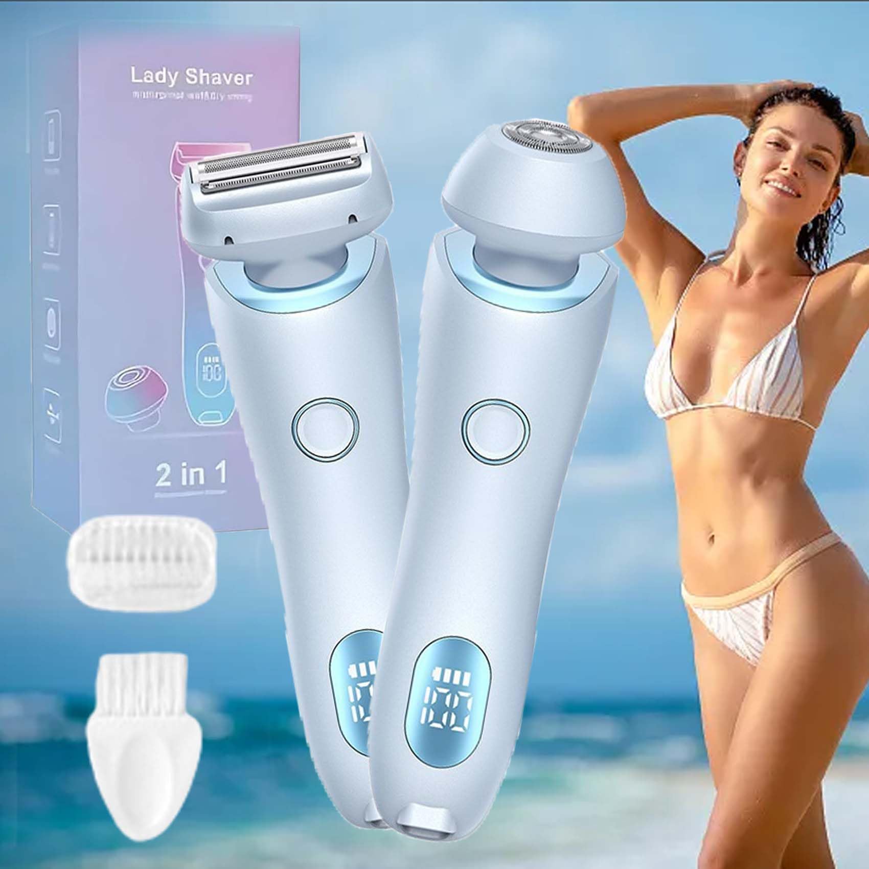 Mermaid Shaver - 2 in 1 Electric Shaver for Women, IPX7 Waterproof Wet & Dry Shaving, Painless Hair Removal for Legs, Bikini & Underarms - Perfect for Travel & Shower Use (Blue)