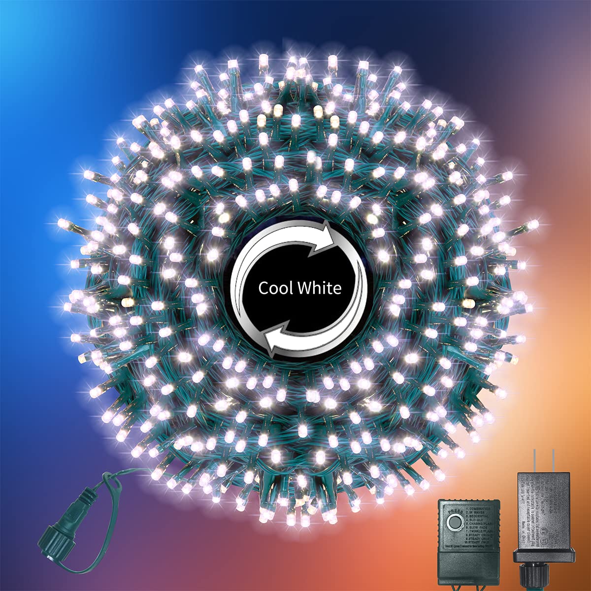 105FT 360 LED Outdoor String Lights White - Extendable Waterproof Christmas Lights with 8 Lighting Modes & Timer - Perfect for Holiday Party, Wedding, Garden, Patio and Bedroom Decorations