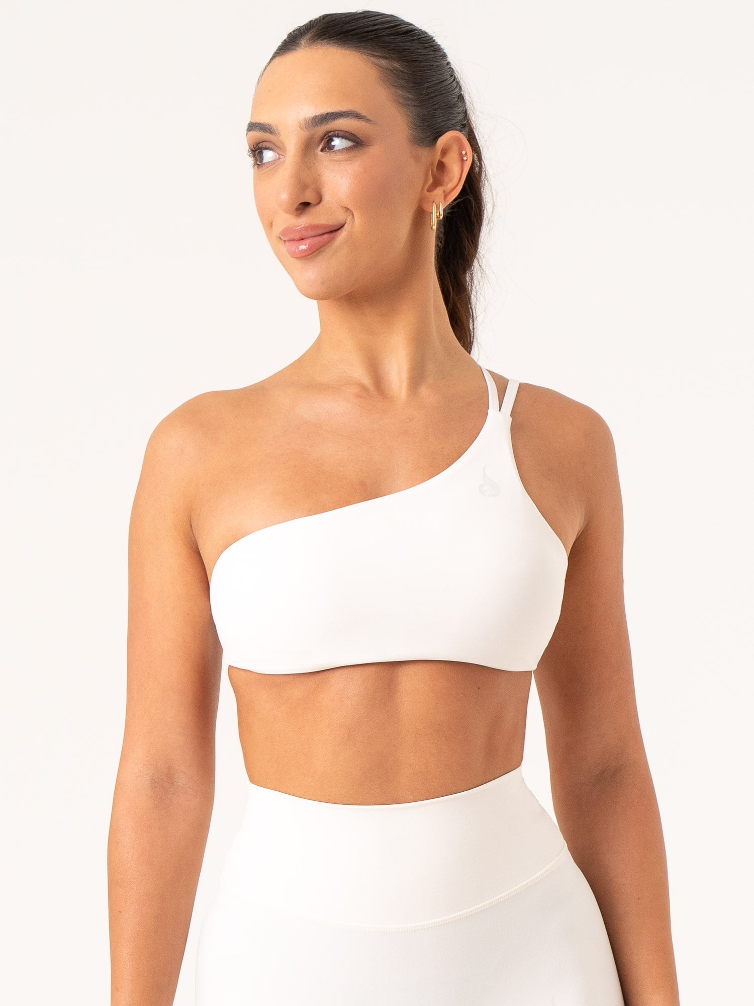 NKD One Shoulder Sports Bra for Women - Breathable Workout Top for Yoga, Running & Gym - Off White Athletic Wear