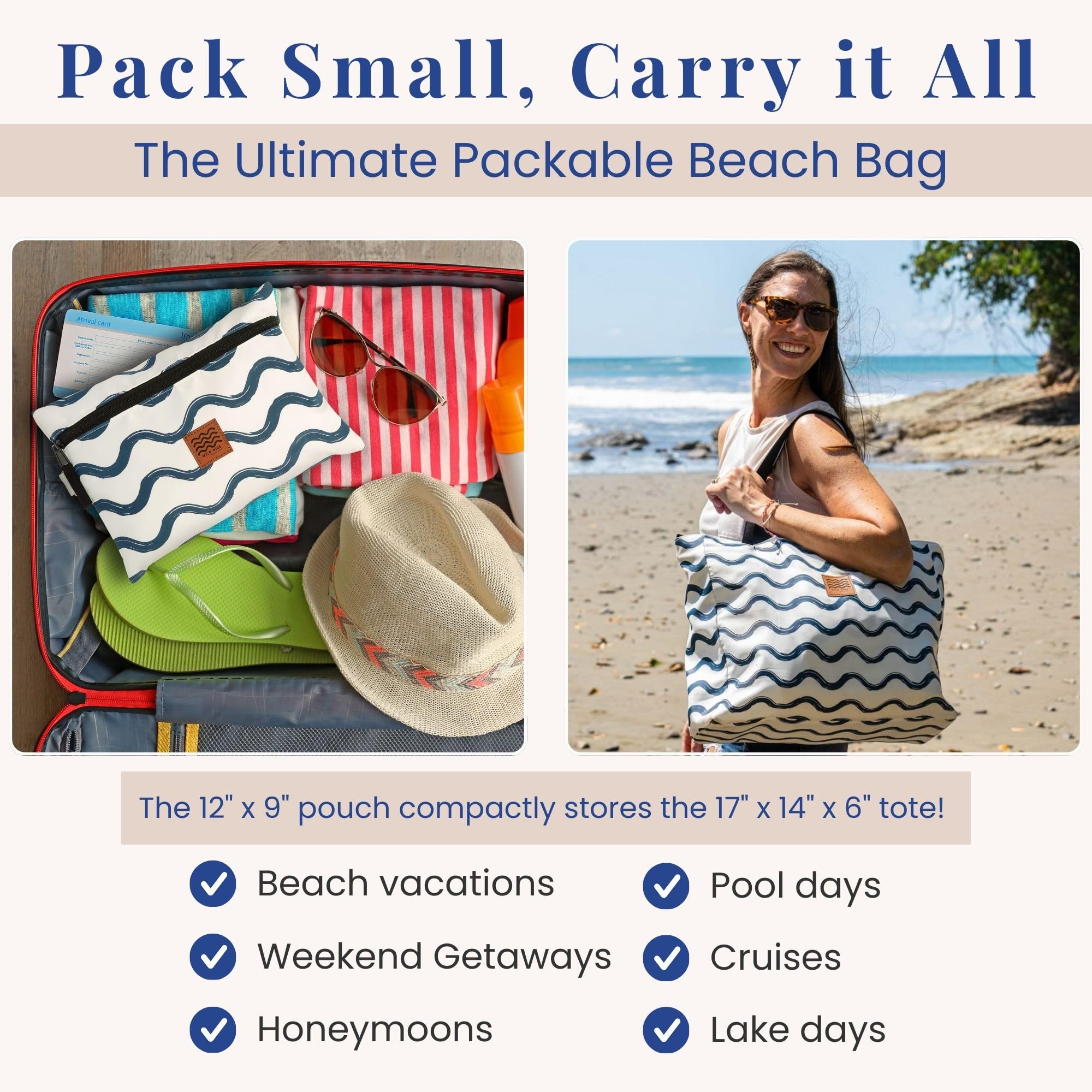 Foldable Travel Tote Bag for Women - Lightweight Packable Beach Bag for Pool, Lake & Cruise Essentials | Perfect for Vacation, Travel & Summer Outings