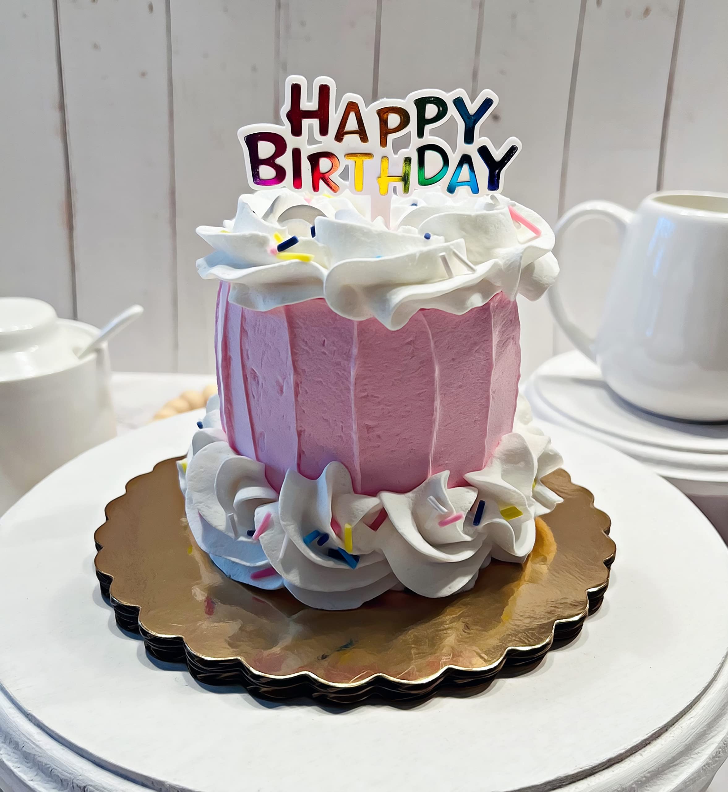 Realistic Mini Fake Cake Decor - Artificial Cake Display for Cupcakes & Birthday Party Decorations - Pink Fake Food for Dessert Table & Wedding Centerpieces