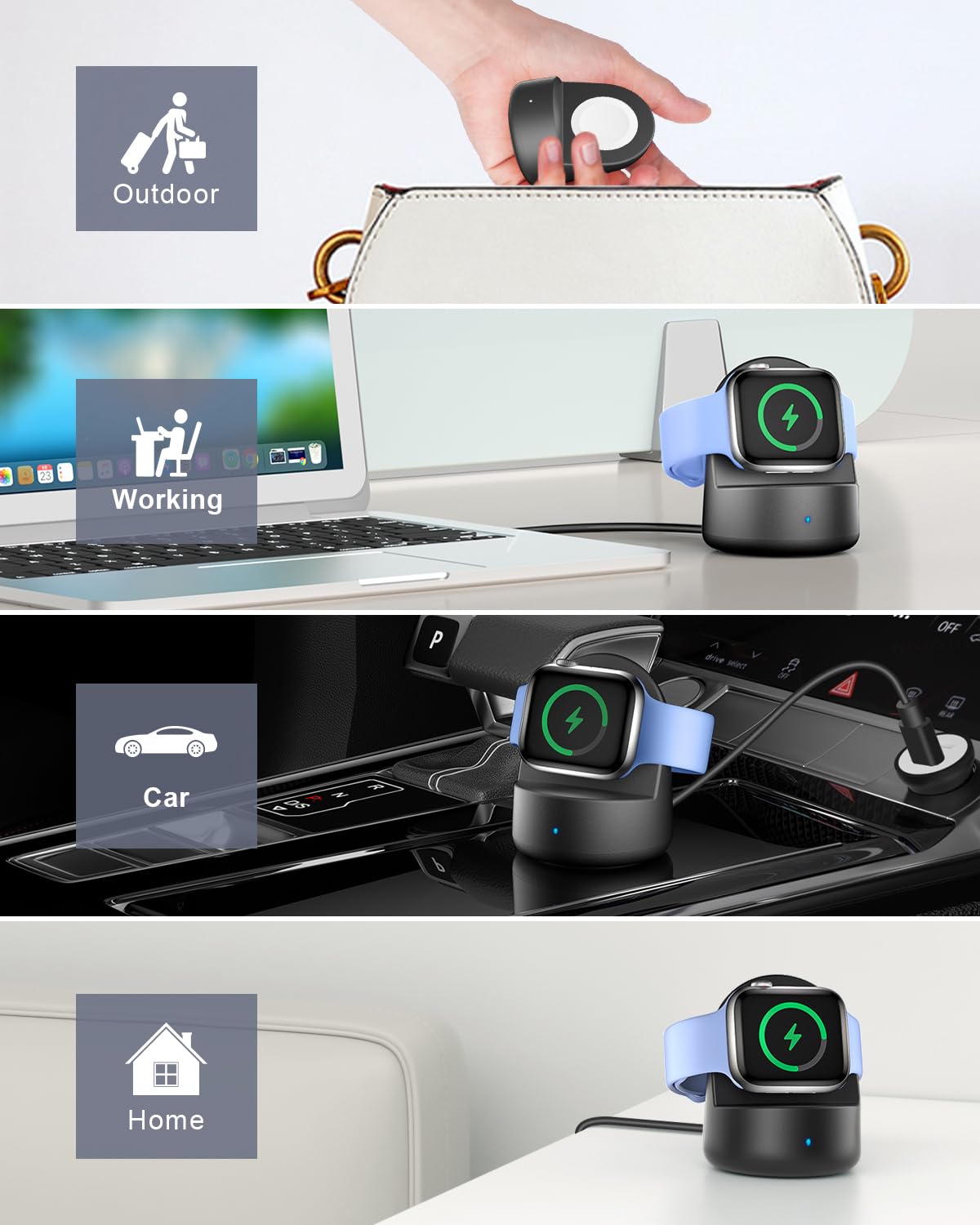 Upgraded Magnetic Wireless Charger Stand for Apple Watch Series Ultra/SE/9/8/7/6/5/4/3/2/1 - Portable USB-C Charging Dock with Fast Charging - Perfect for Nightstand, Office Desk & Travel (Black)
