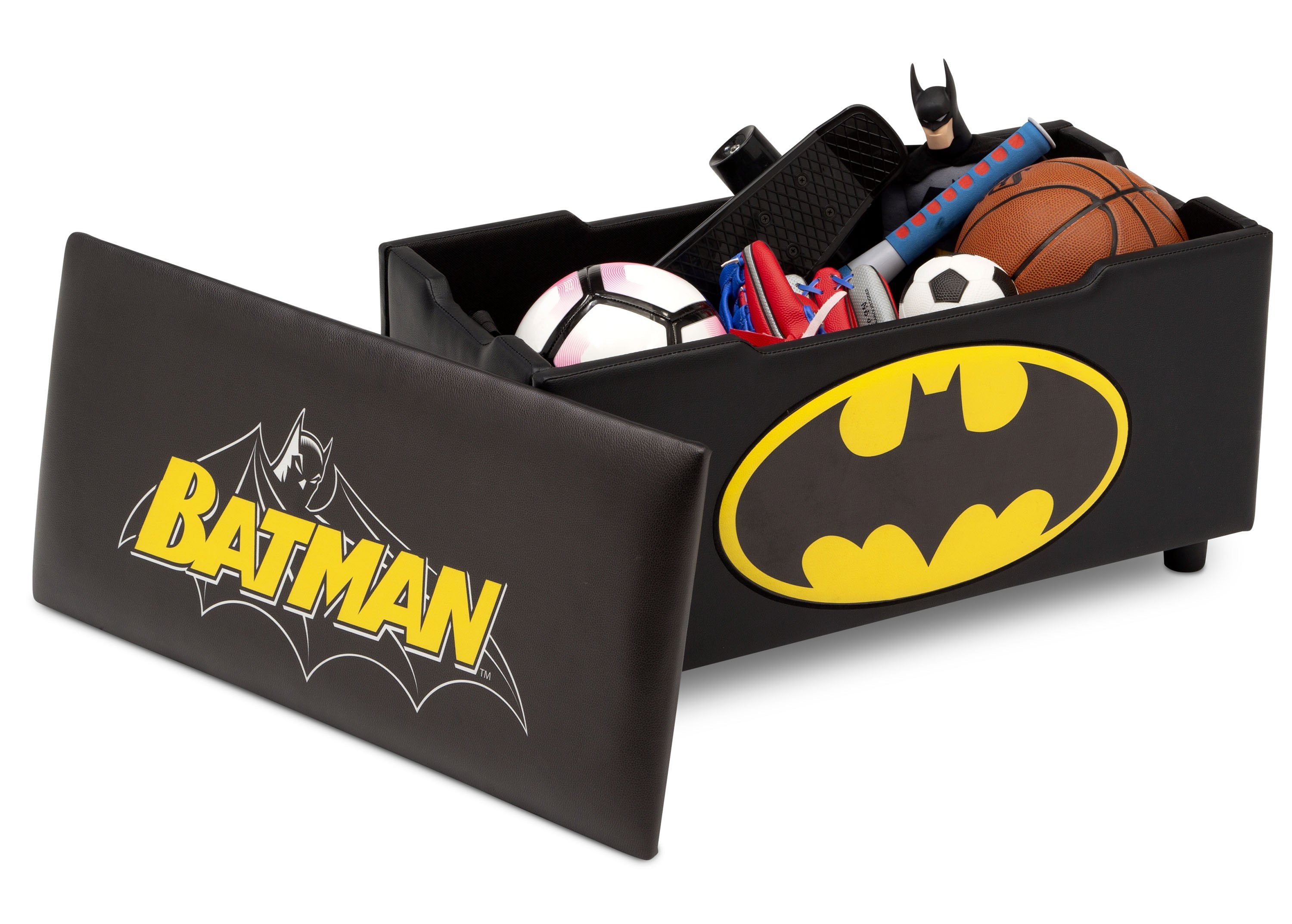 Batman Themed Kids Upholstered Storage Bench - Superhero Toy Organizer for Bedroom, Playroom & Nursery - Perfect for Toys, Books & Blankets Storage