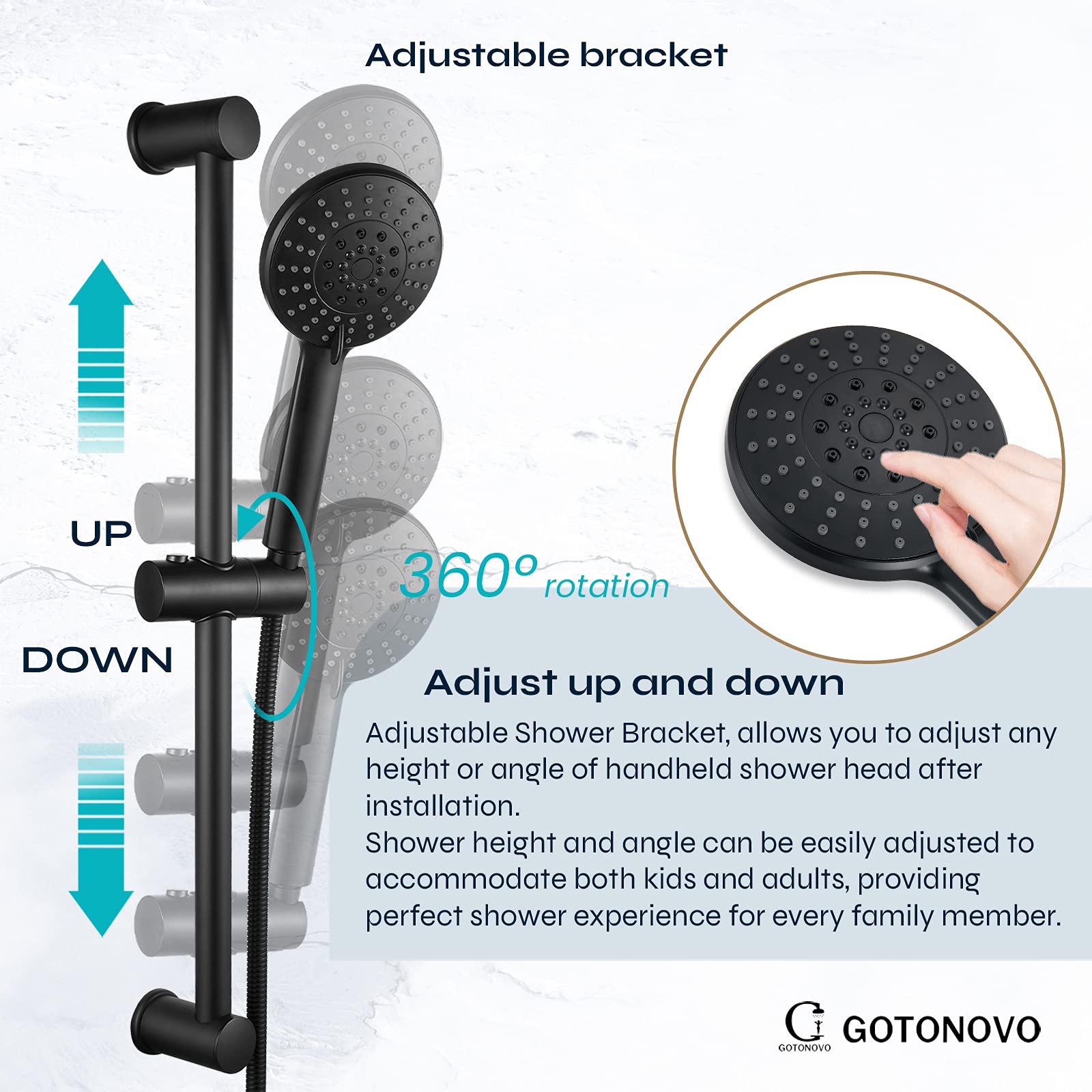 Premium Matte Black Shower System - 10 Inch Rainfall Shower Head, Wall Mounted Slide Bar & 3-Setting ABS Handheld Shower with Rough-in Valve - Modern Bathroom Shower Faucet Set for Spa-Like Experience at Home