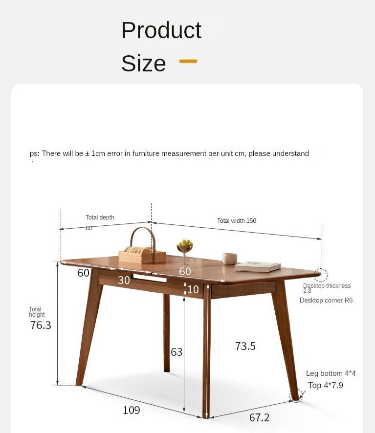 Solid Black Walnut Extendable Dining Table - Expandable Wooden Table for Small Spaces | Perfect for Family Dinners, Entertaining Guests & Space-Saving Home Decor