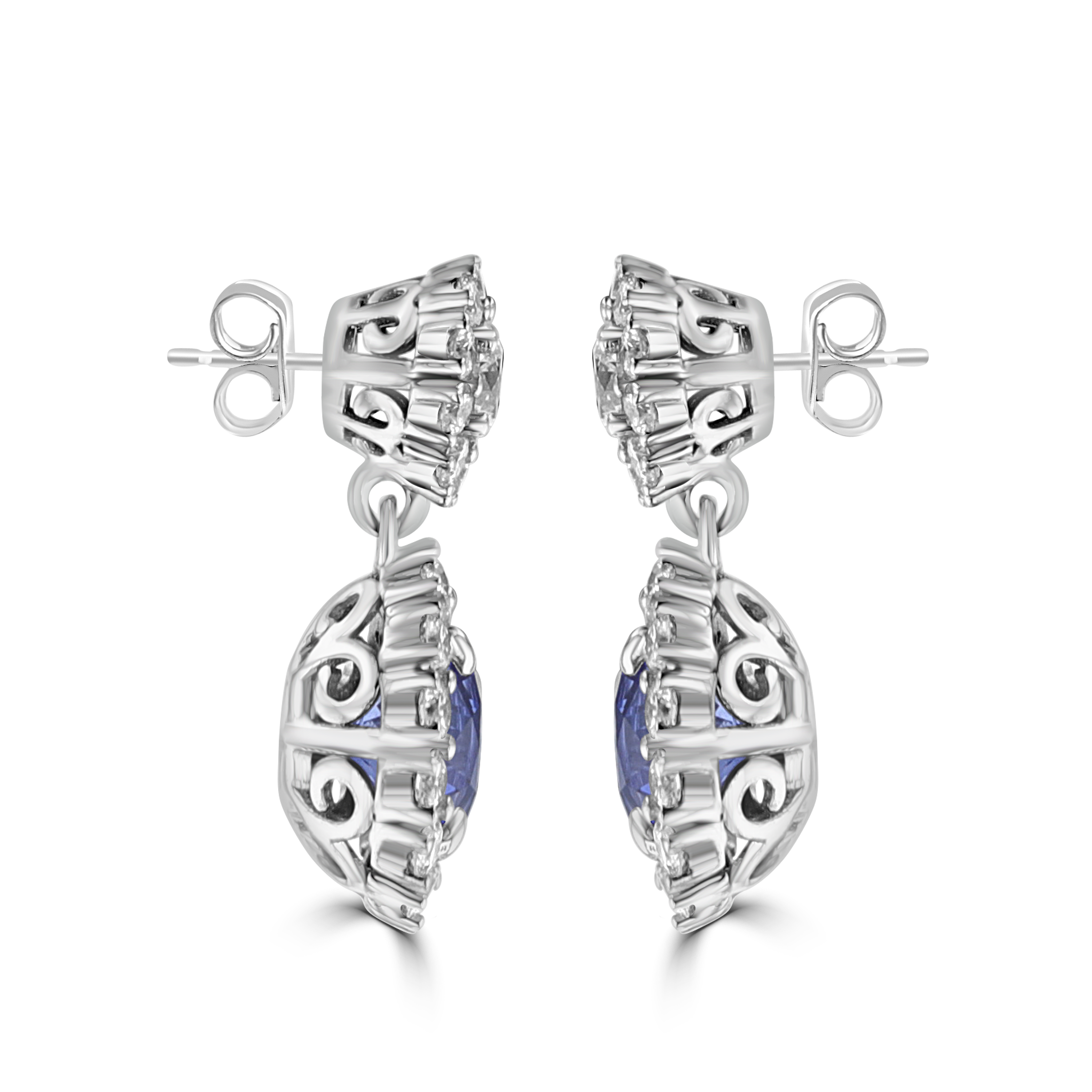 3.80 CTW Sapphire & 1.90 CTW Diamond Halo Drop Earrings for Women - Elegant Dangling Jewelry for Weddings, Parties & Special Occasions